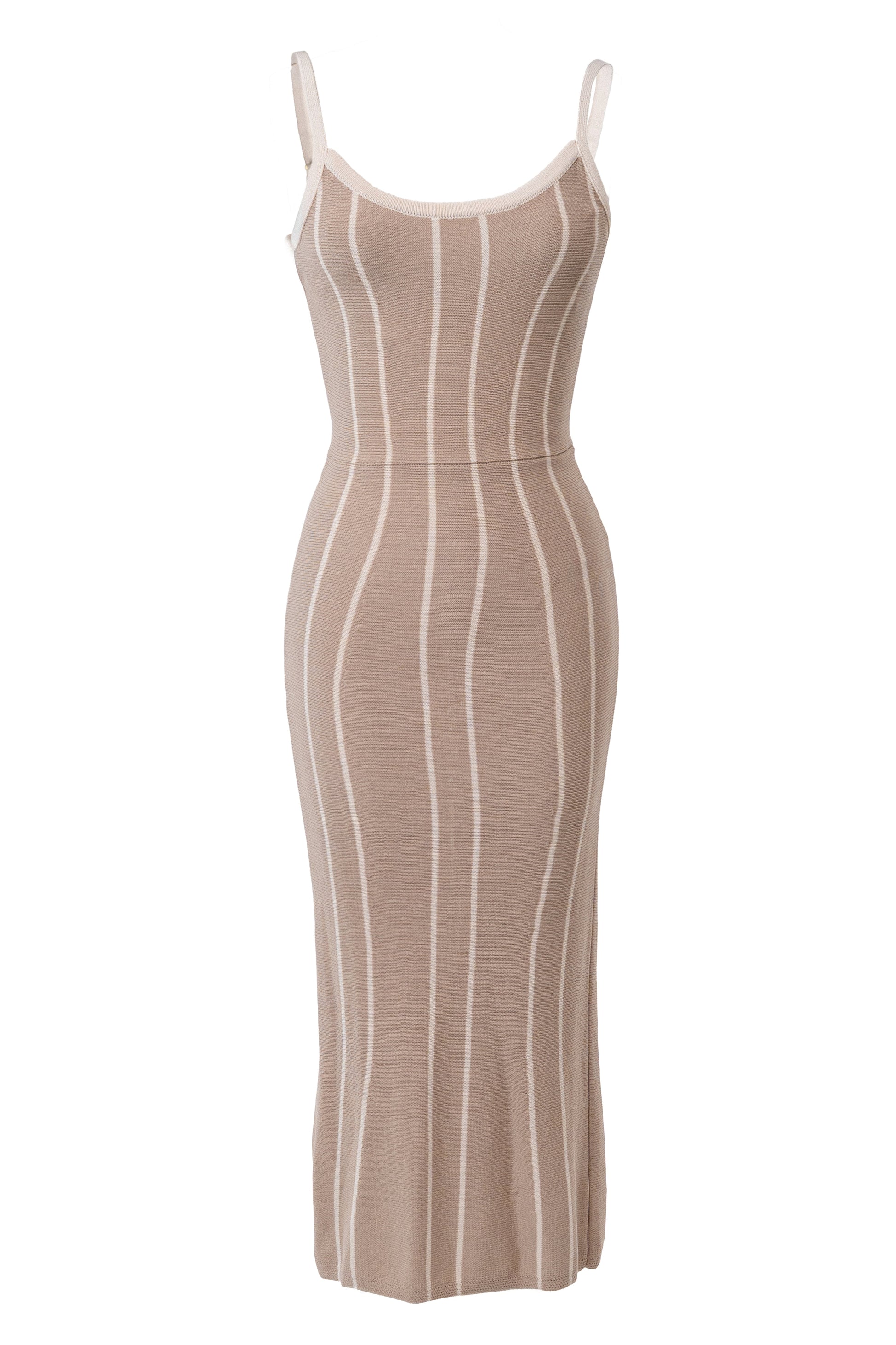 Beige/Ivory Parallel Elegance Midi Dress JLUXLABEL