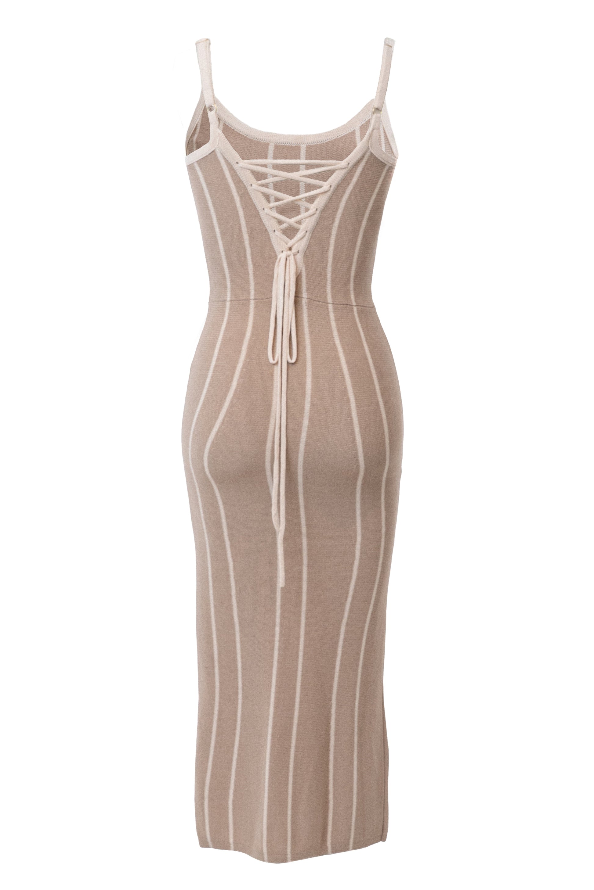 Beige/Ivory Parallel Elegance Midi Dress JLUXLABEL