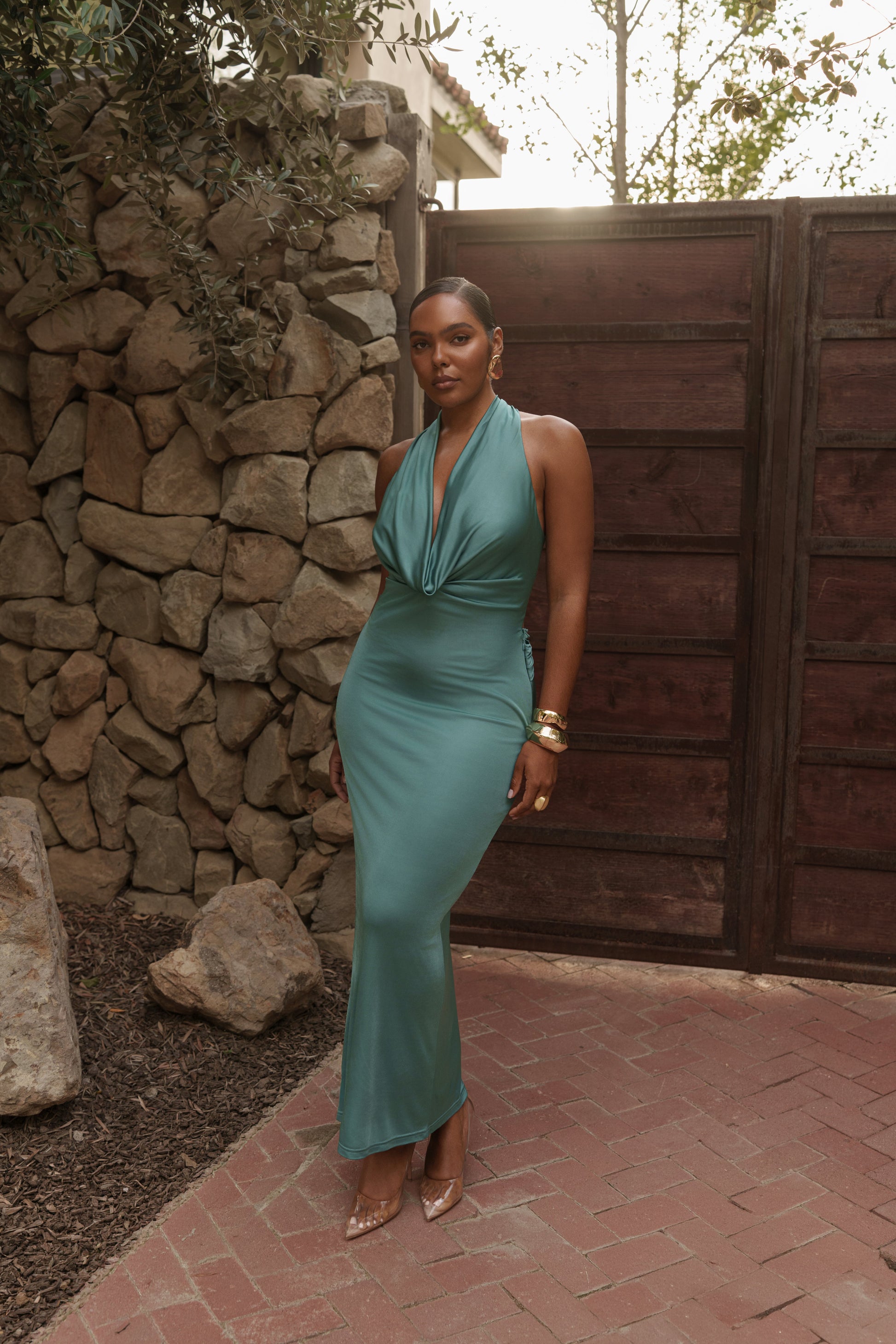 PRE-ORDER Teal Lunara Cowl Maxi Dress NEWFASHIONEDGE