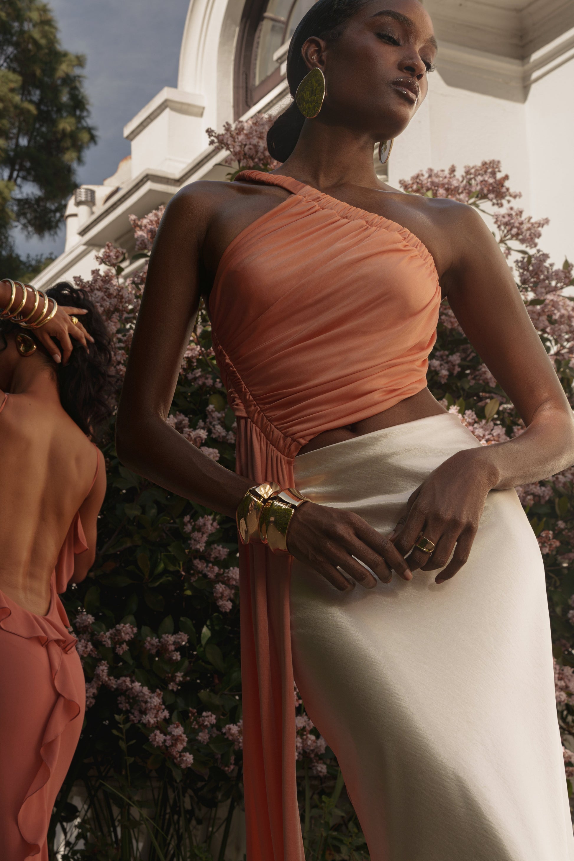 Peach Spotlight Draped Top JLUXLABEL