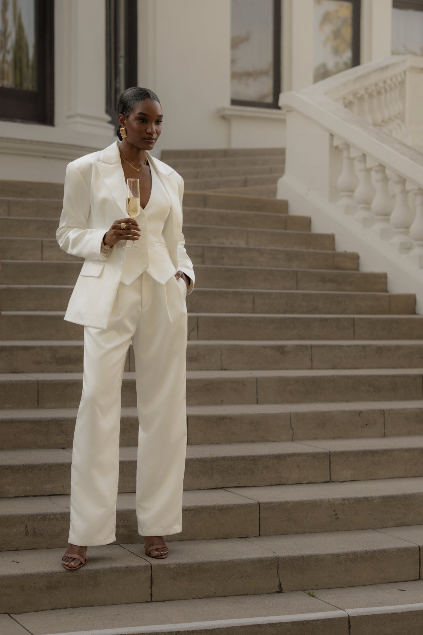 White Victoria Satin Blazer NEWFASHIONEDGE