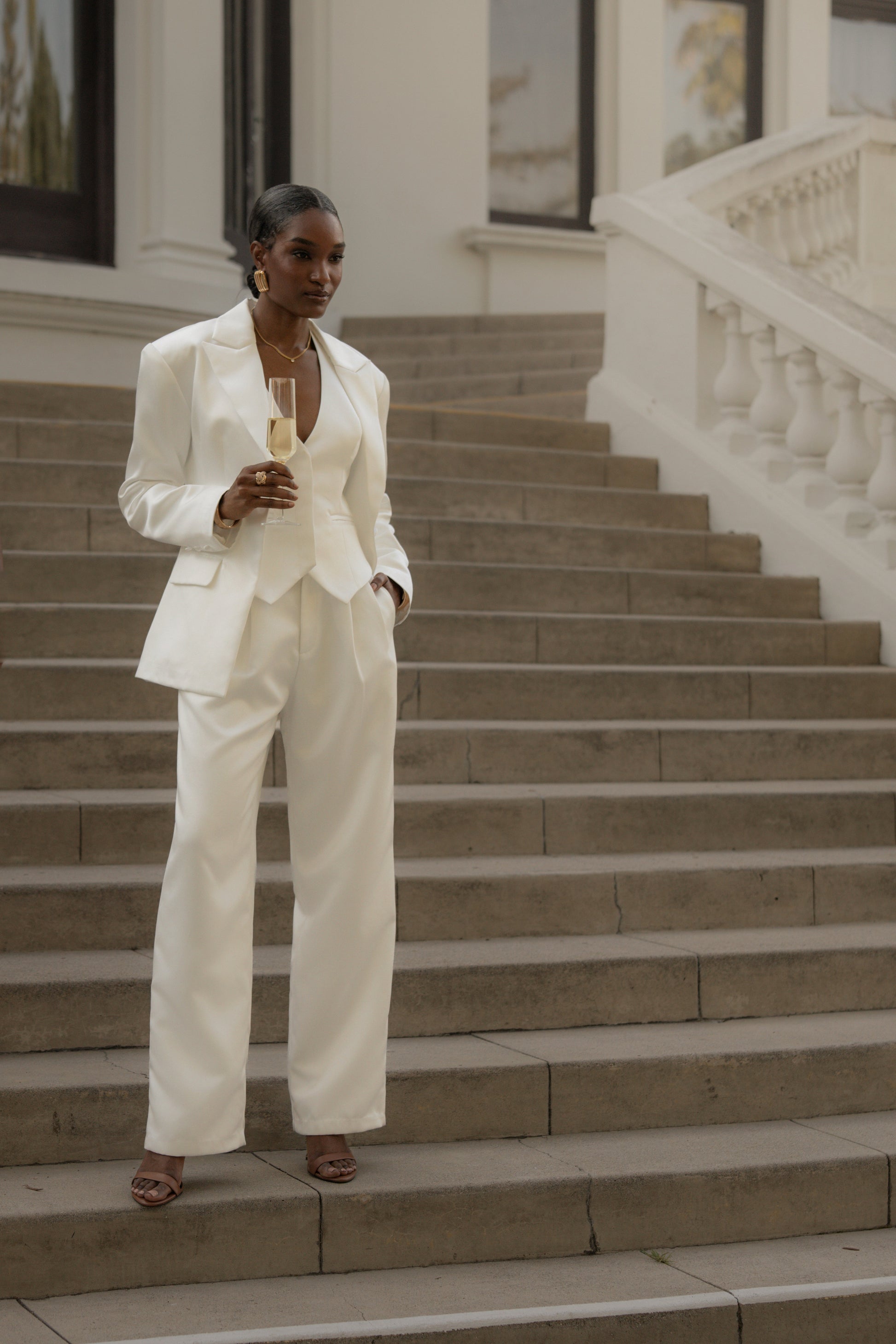 White Victoria Satin Blazer NEWFASHIONEDGE