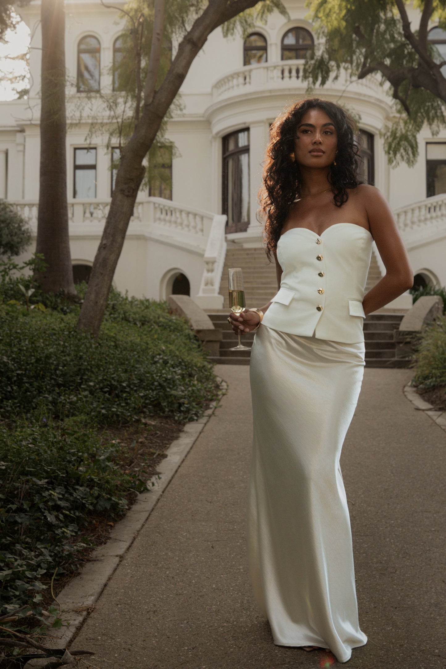 Champagne Tradition Satin Maxi Skirt JLUXLABEL