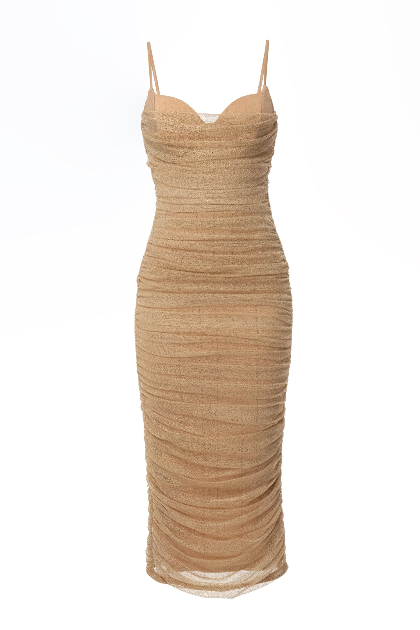 Beige True Form Midi Dress JLUXLABEL