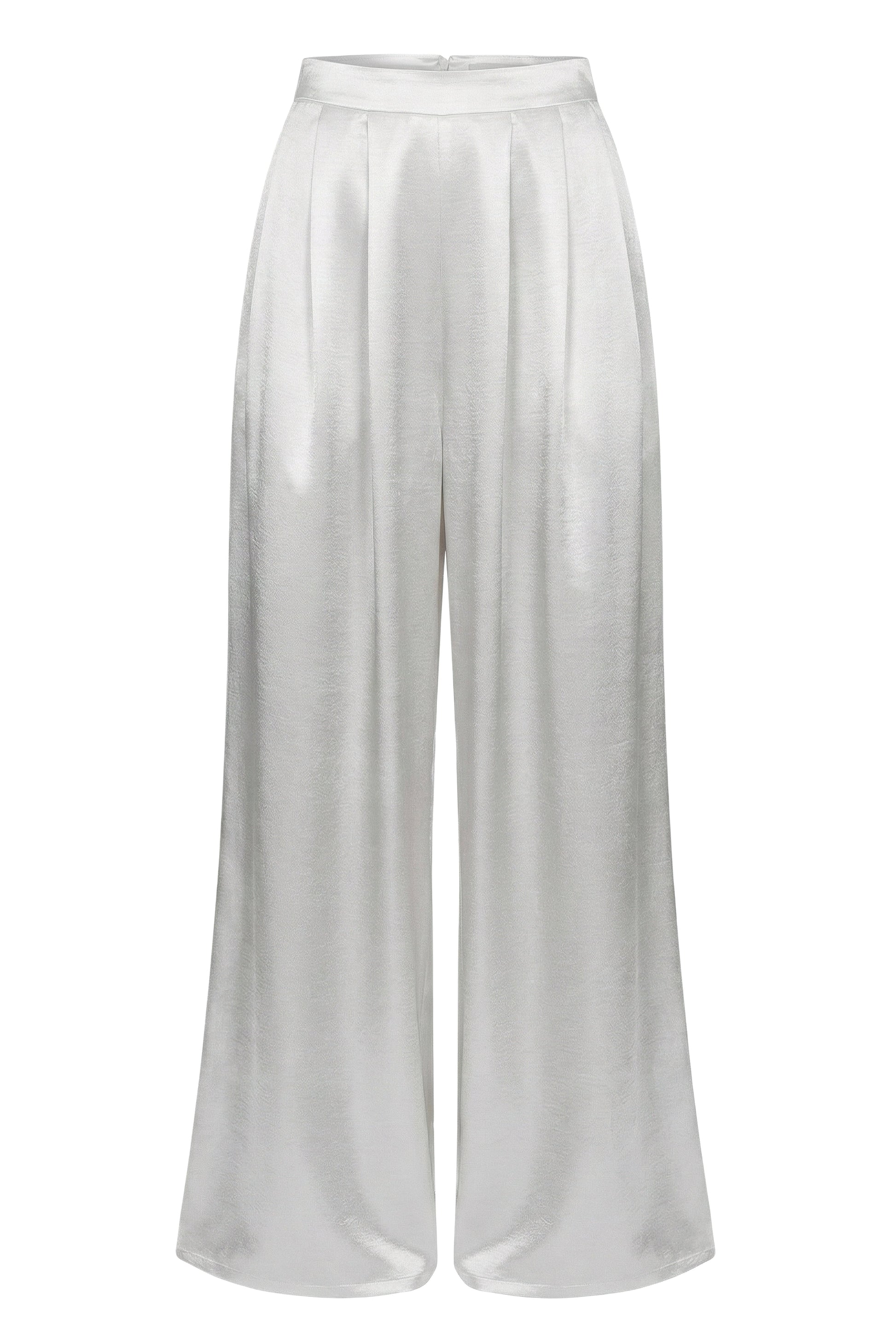 White Satin Bliss Pleated Pant JLUXLABEL
