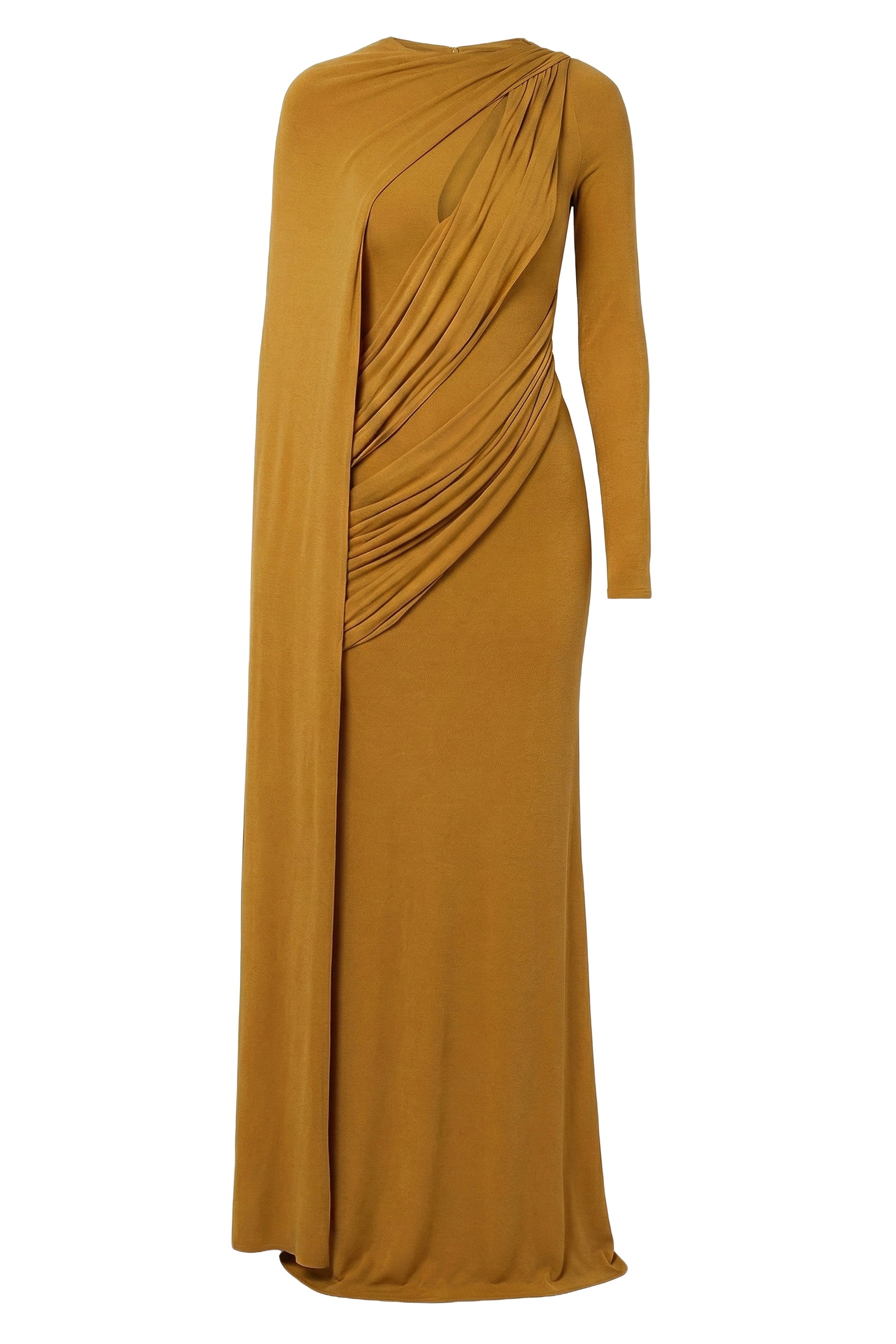 Gold Draped Elegance Cape Dress JLUXLABEL