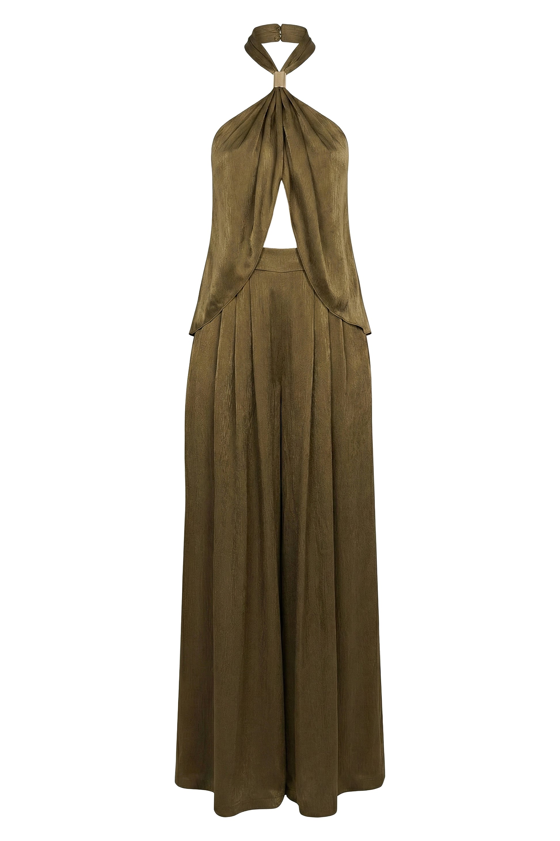 Olive Cascade Satin Pant Set NEWFASHIONEDGE