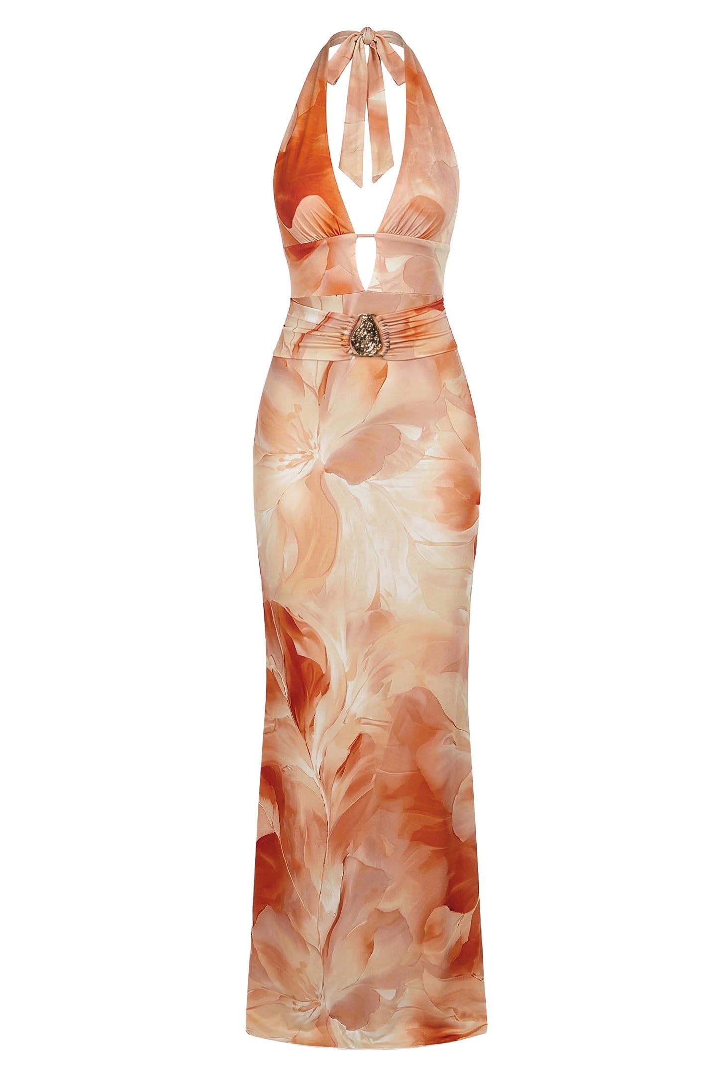 Orange Floral Blossom Print Maxi Dress JLUXLABEL