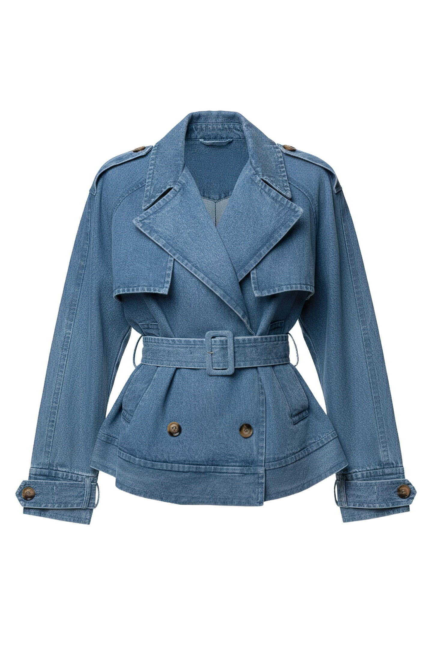 Medium Wash Double Breasted Denim Jacket NEWFASHIONEDGE