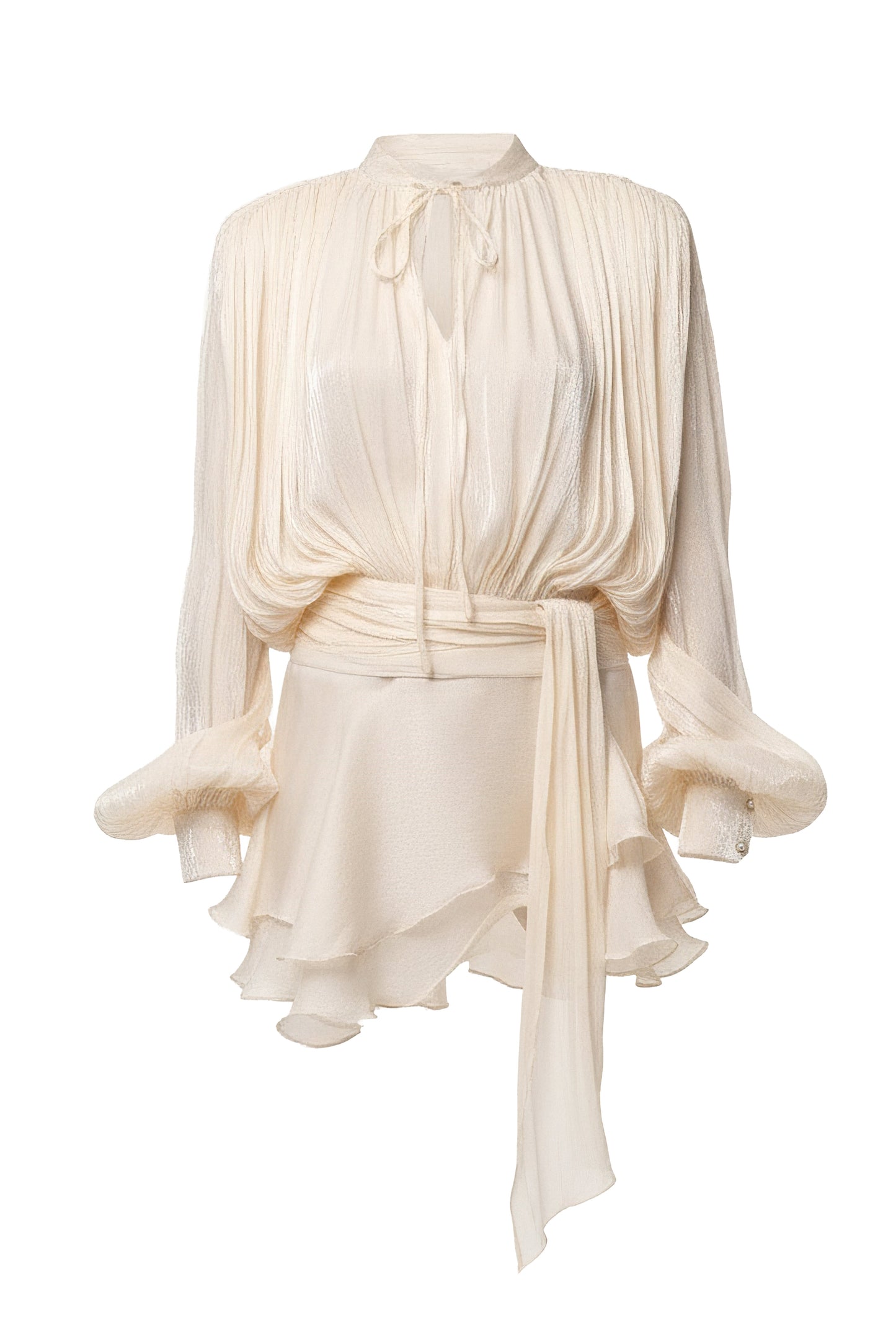 Cream Pure Glow Draped Mini Dress JLUXLABEL