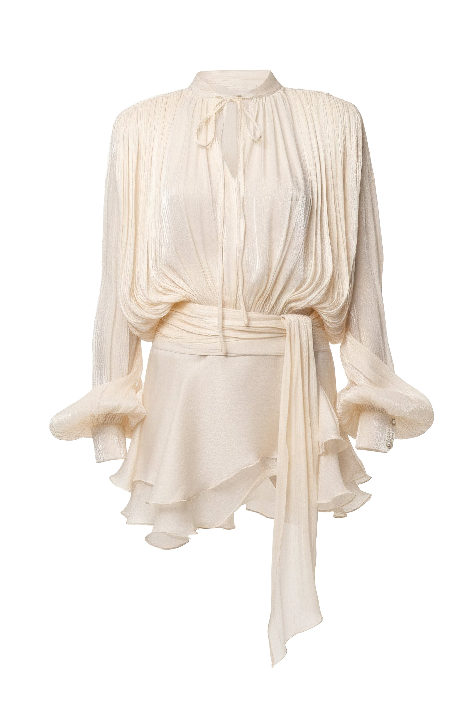 Cream Pure Glow Draped Mini Dress JLUXLABEL