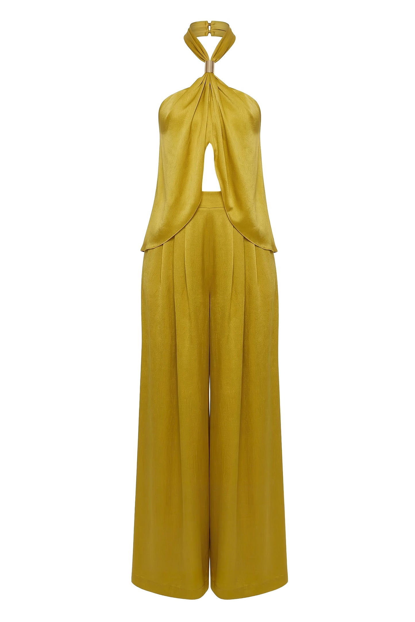 Yellow Cascade Satin Pant Set NEWFASHIONEDGE