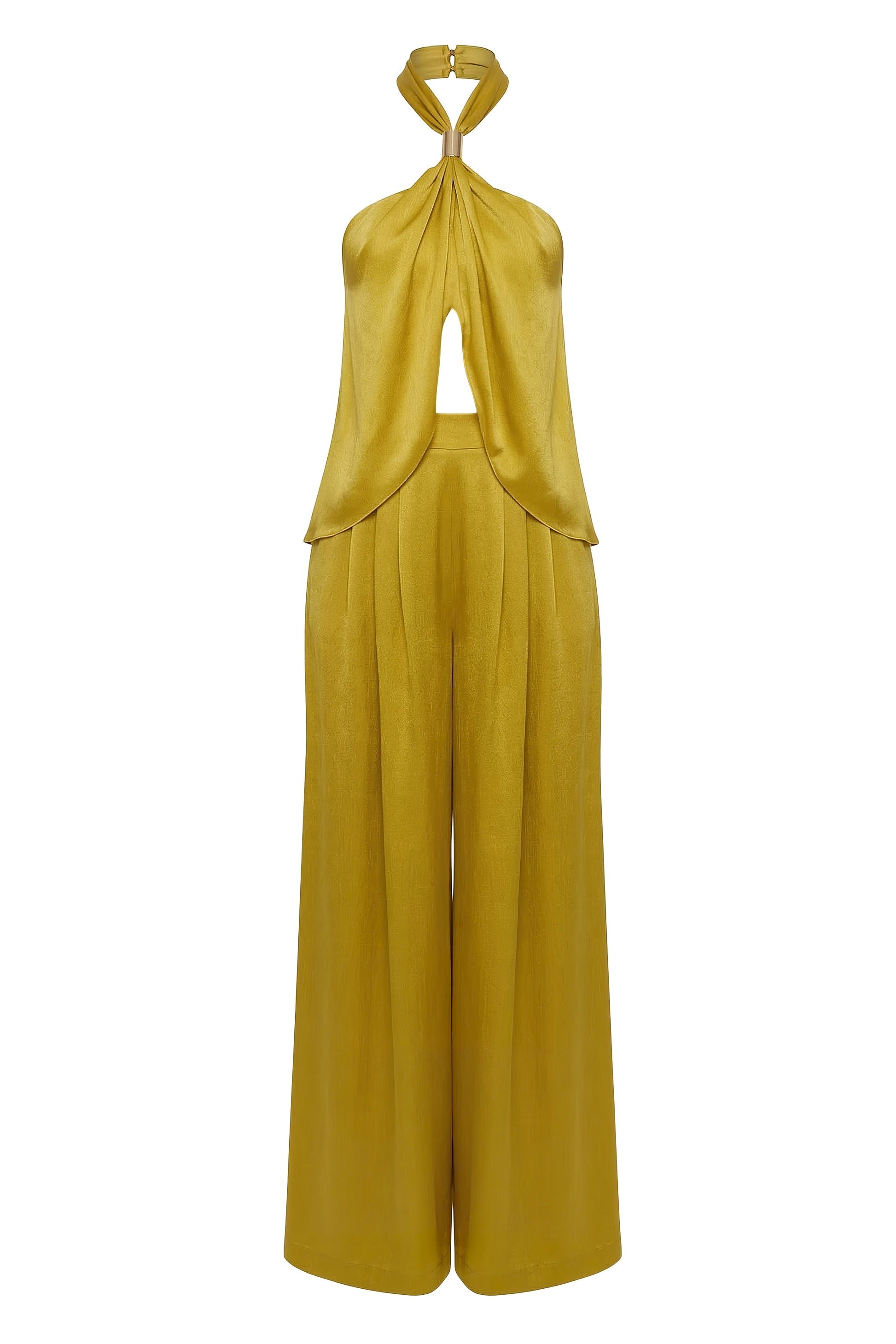 Yellow Cascade Satin Pant Set NEWFASHIONEDGE