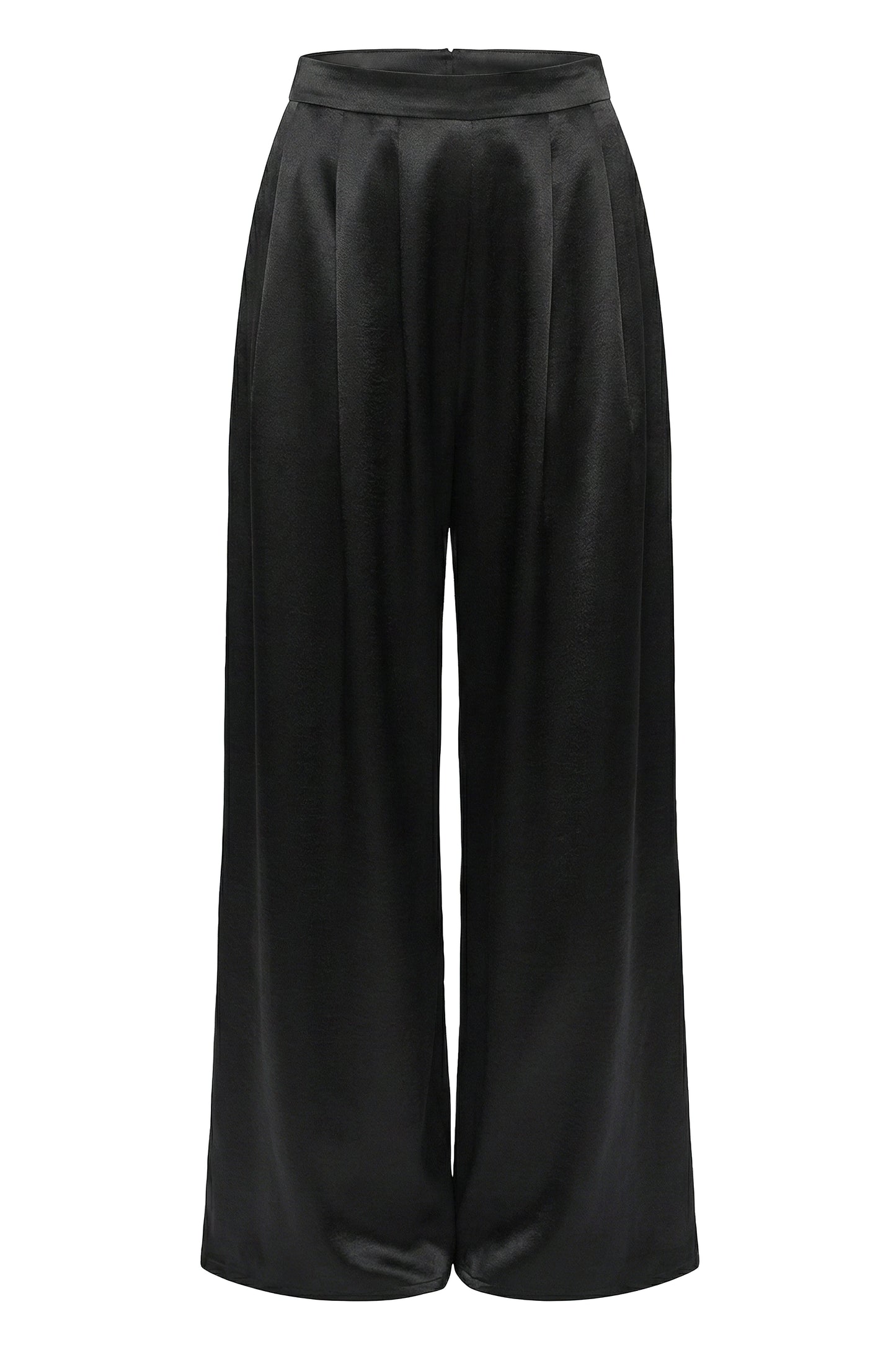 Black Satin Bliss Pleated Pant JLUXLABEL