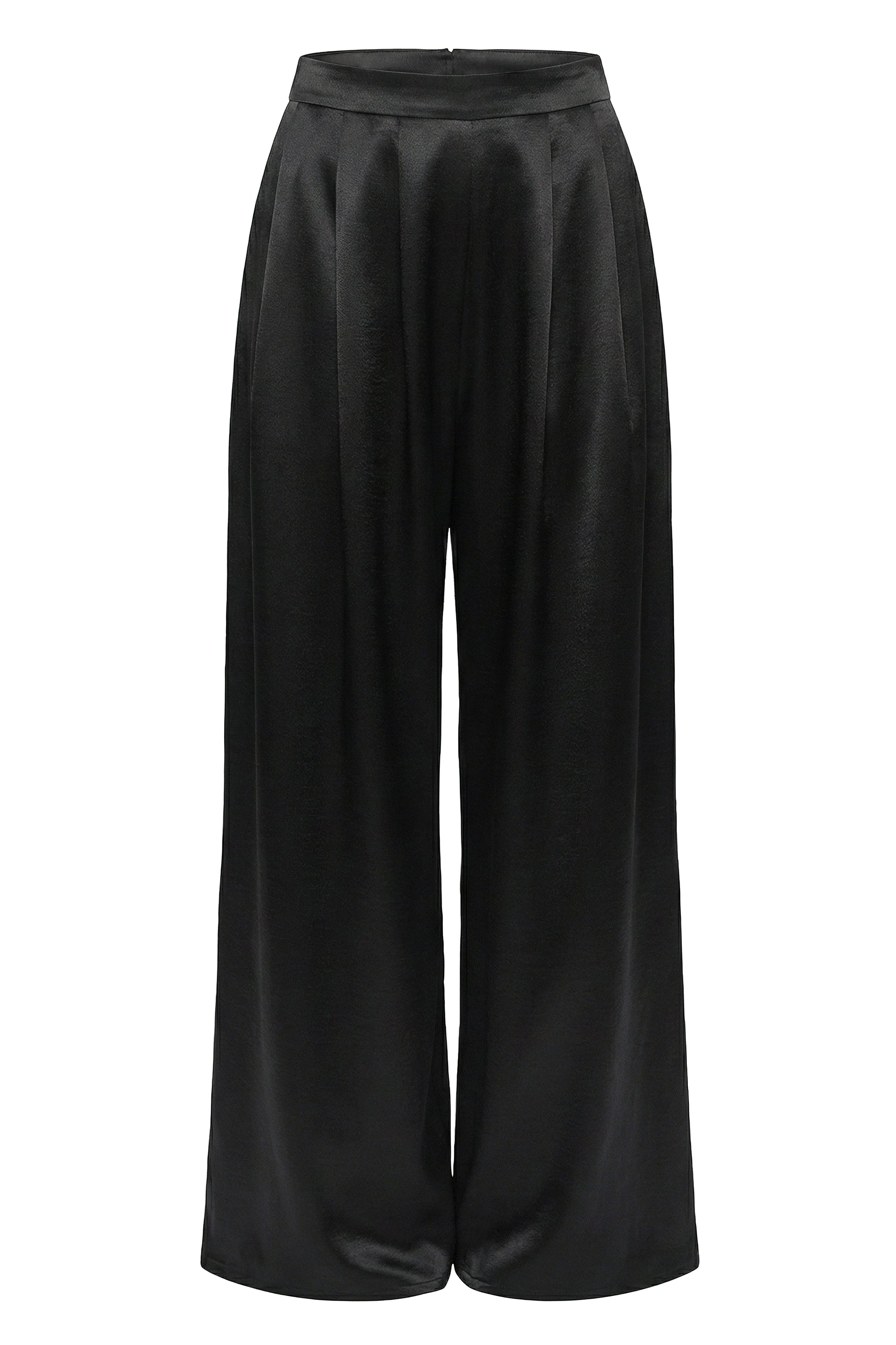 Black Satin Bliss Pleated Pant JLUXLABEL