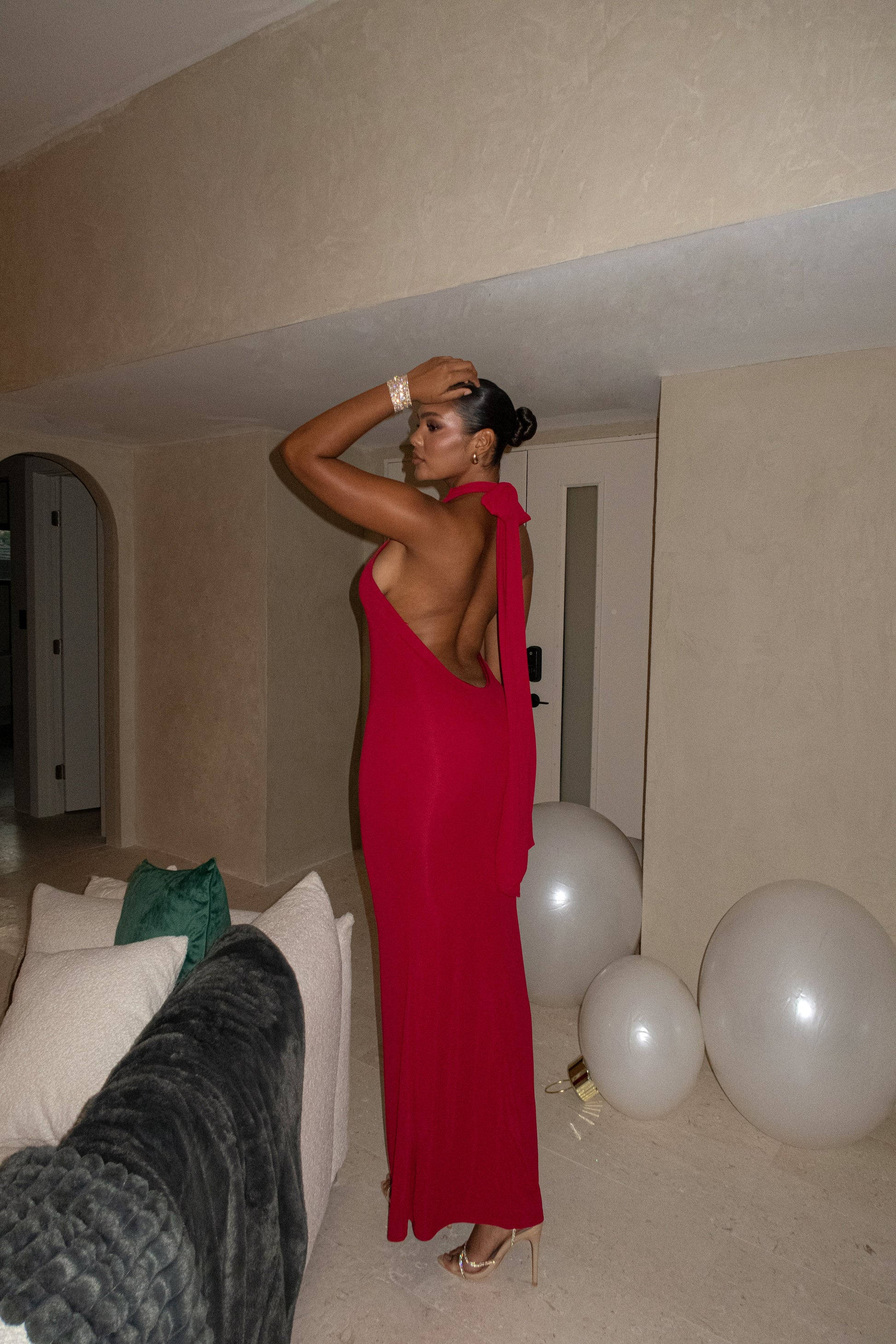 Red Golden Evening Maxi Gown JLUXLABEL