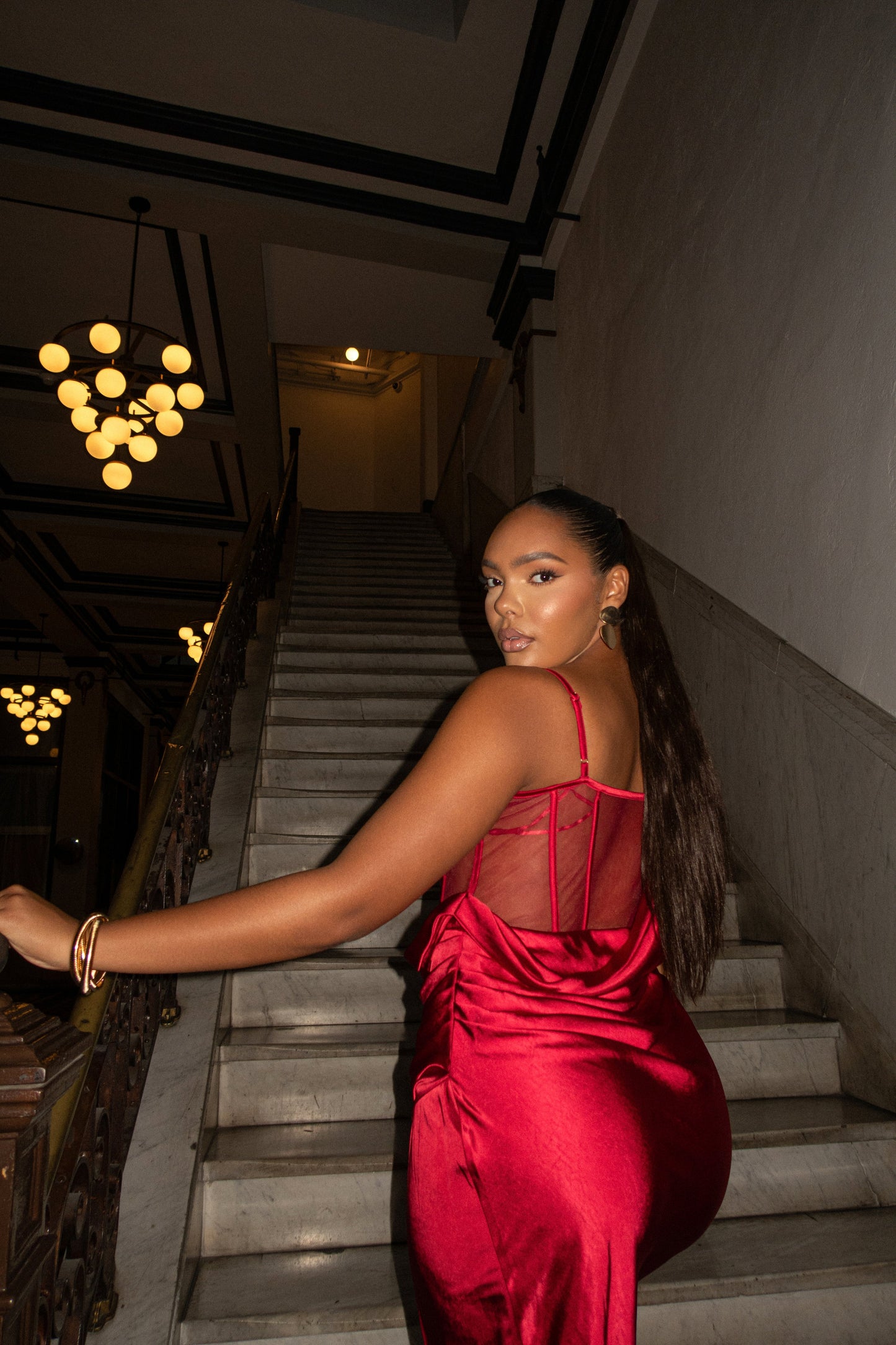 Red Anastacia Drape Maxi Dress JLUXLABEL