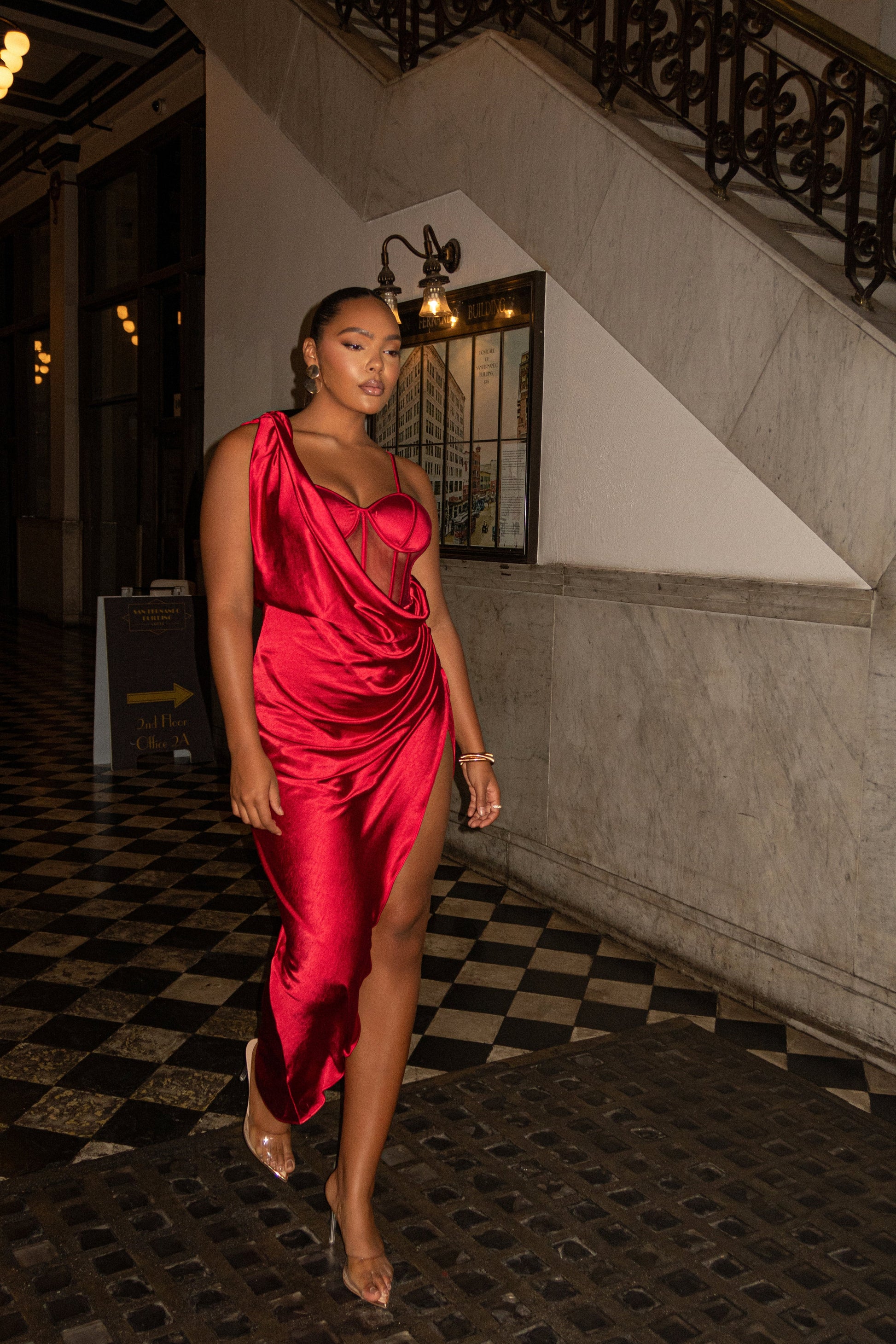 Red Anastacia Drape Maxi Dress JLUXLABEL