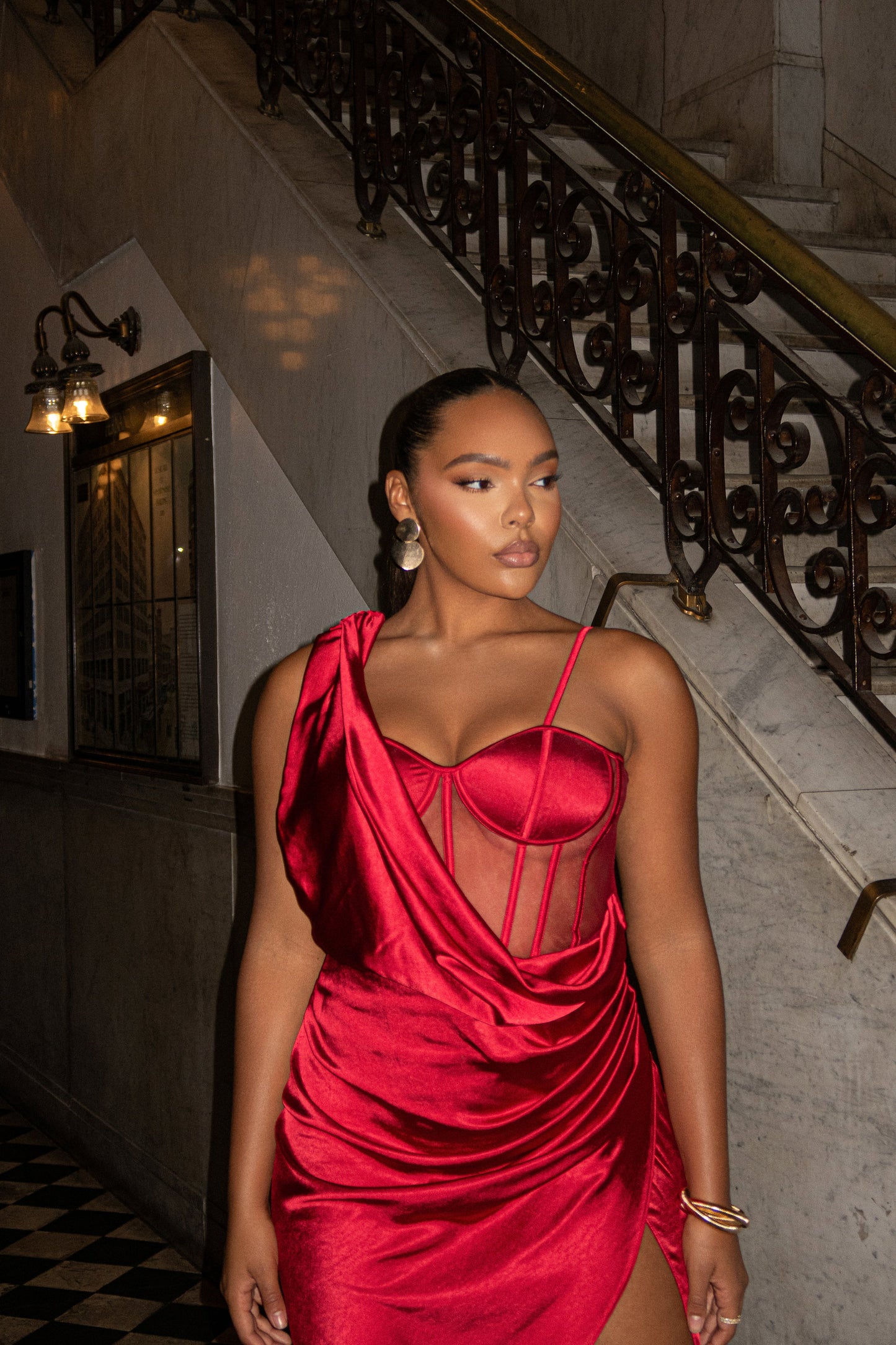Red Anastacia Drape Maxi Dress JLUXLABEL
