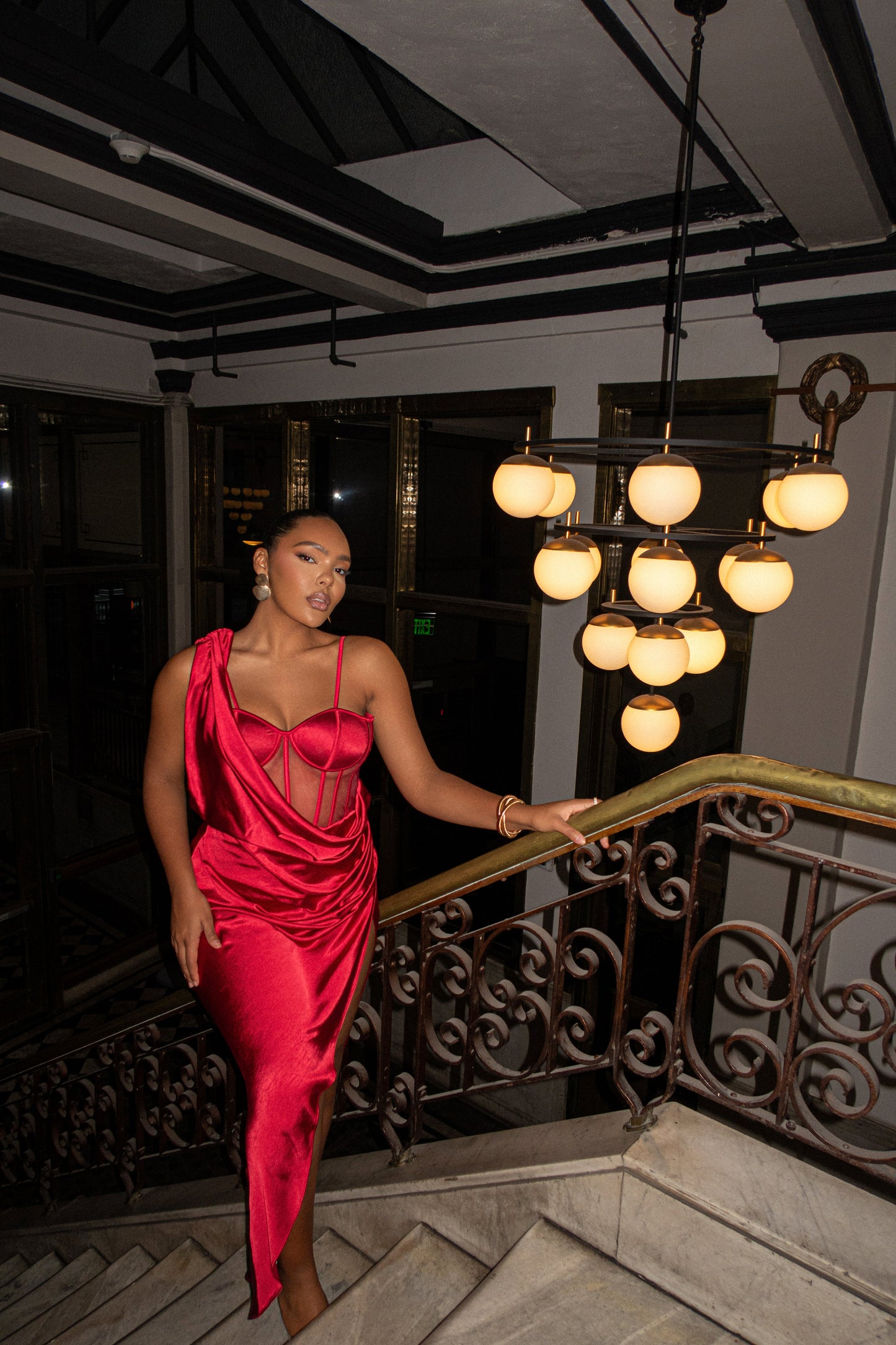 Red Anastacia Drape Maxi Dress JLUXLABEL