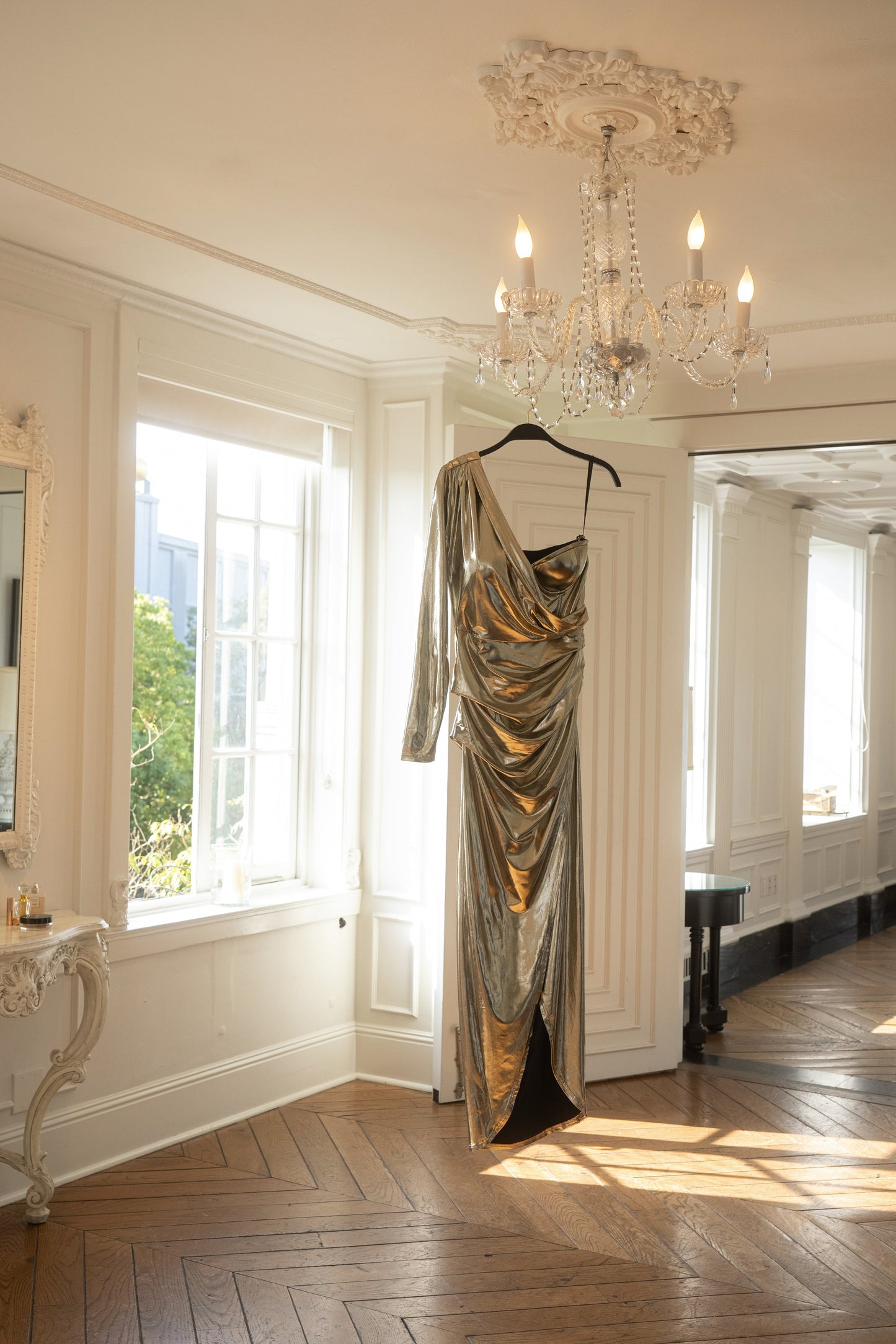 Gold Kaleah Metallic Maxi Dress JLUXLABEL