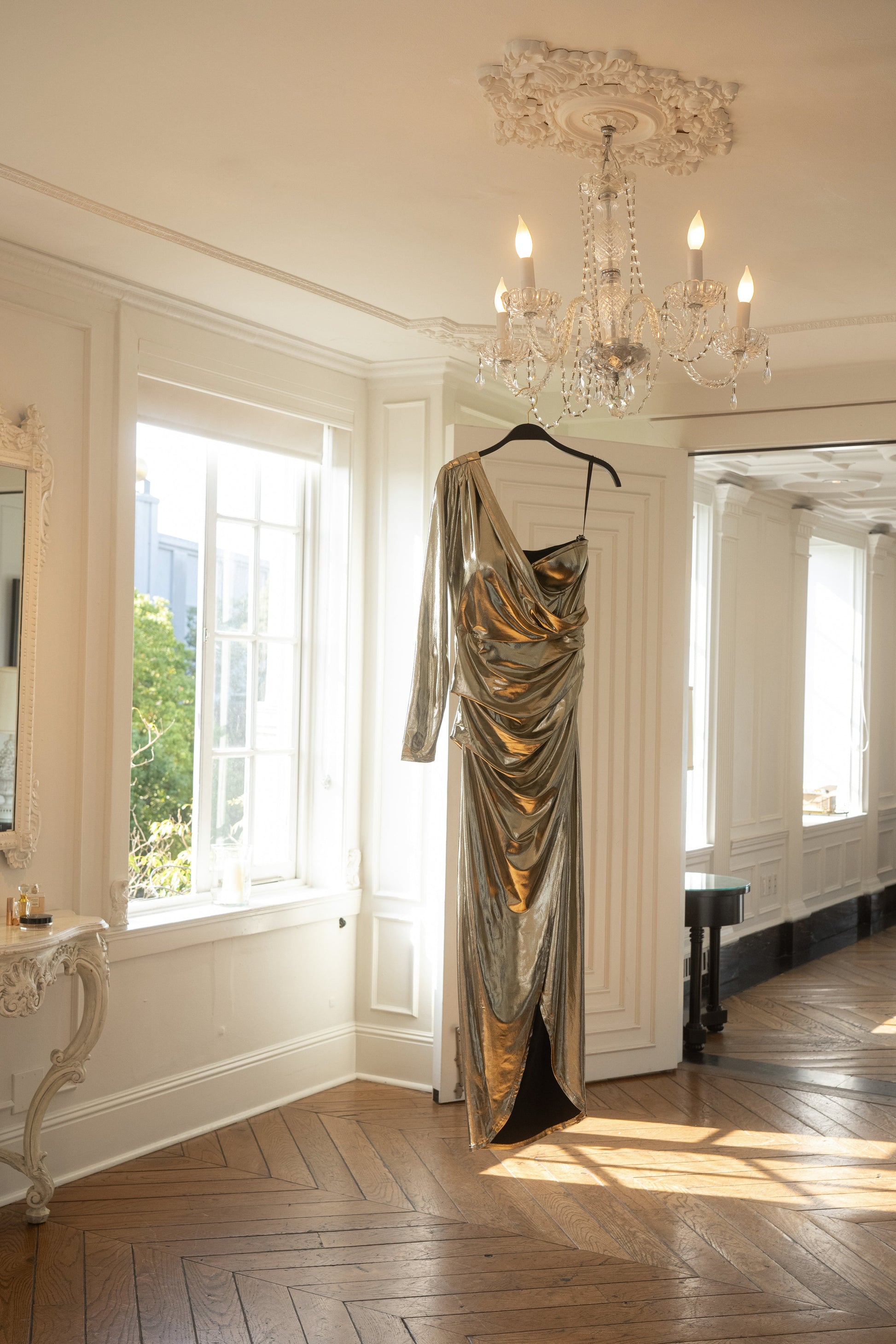 Gold Kaleah Metallic Maxi Dress JLUXLABEL