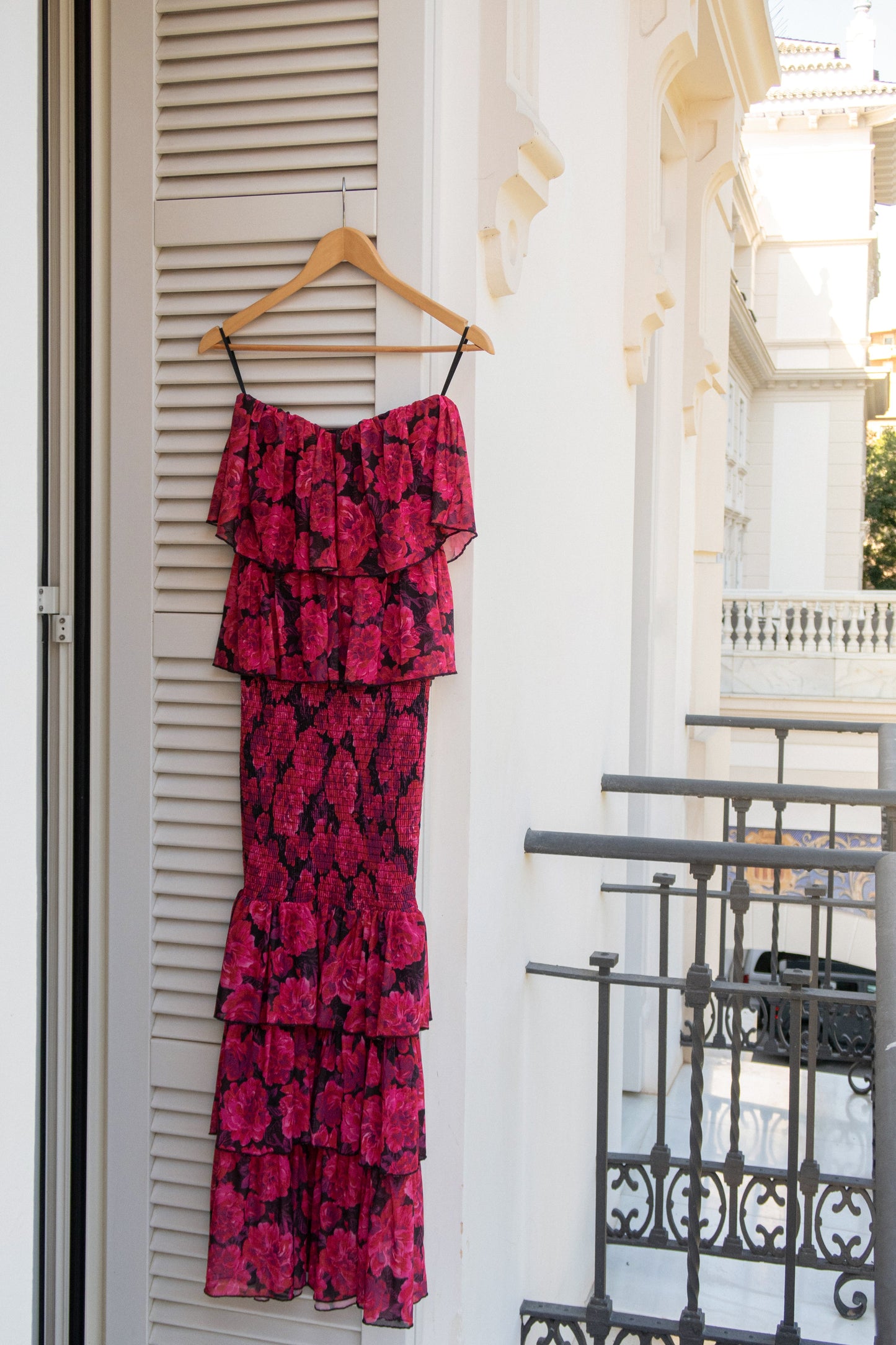 Pink  Floral Casa Blanca Ruffle Dress JLUXLABEL