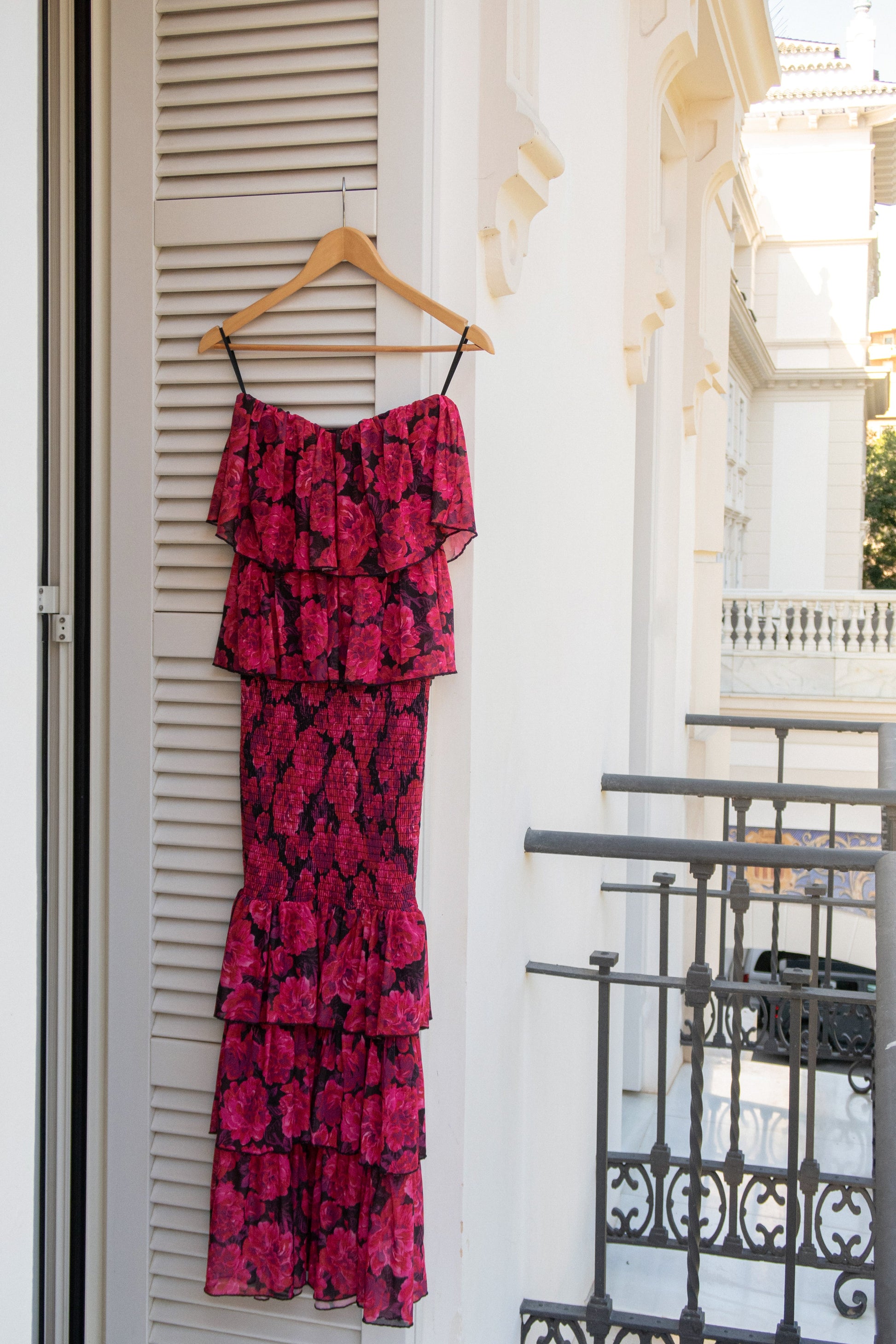 Pink  Floral Casa Blanca Ruffle Dress JLUXLABEL