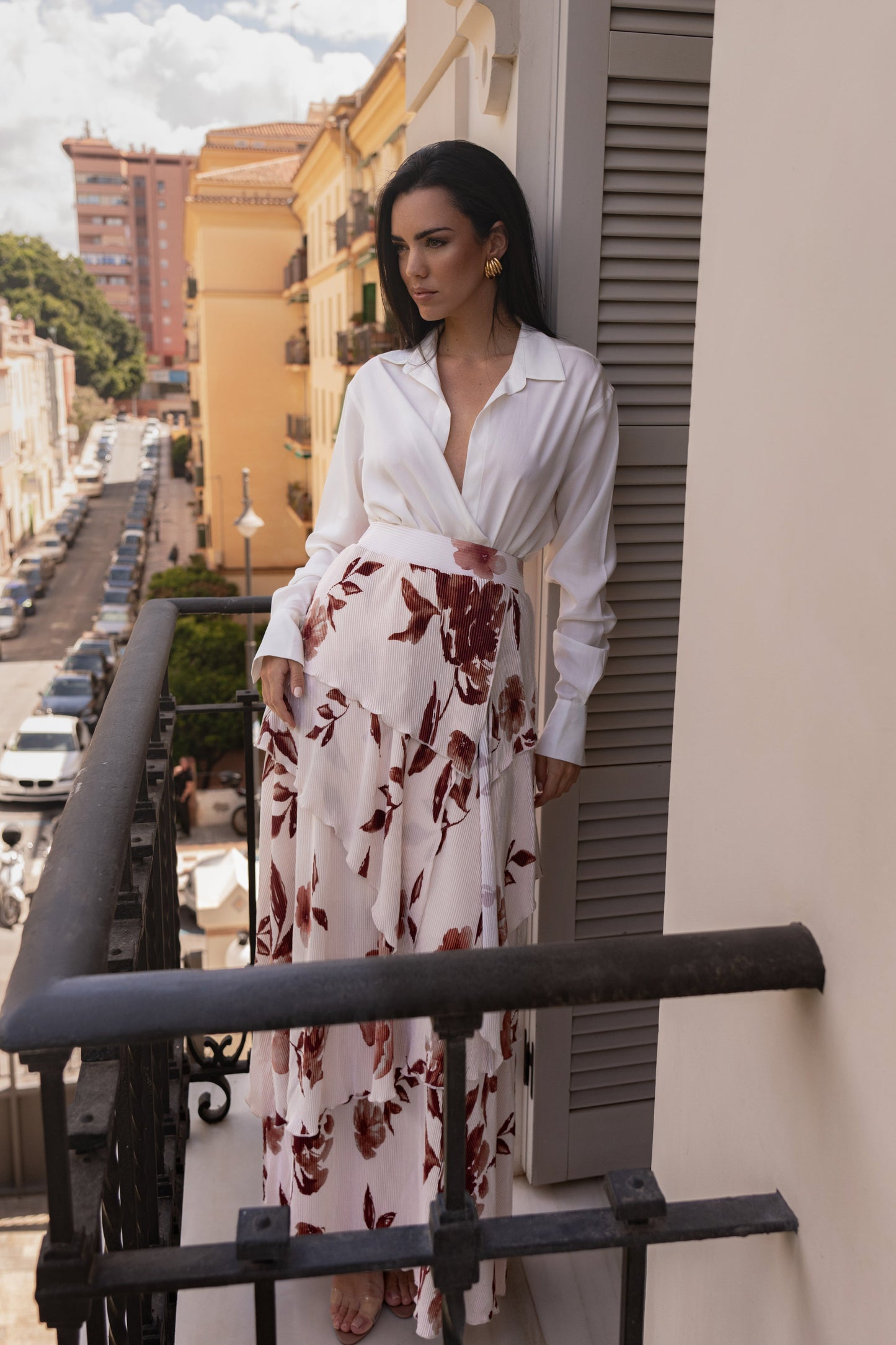 Cream Floral Kamira Tiered Skirt JLUXLABEL