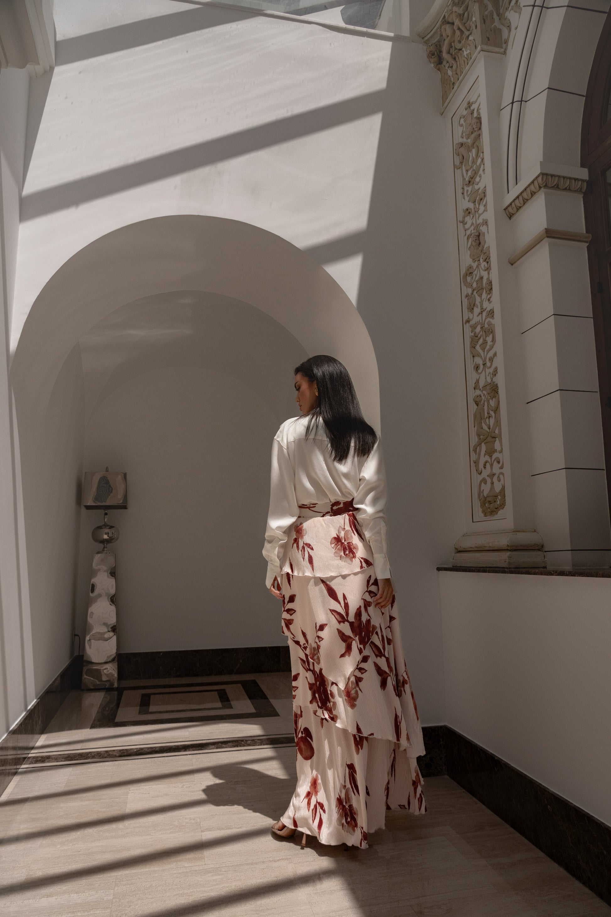 Cream Floral Kamira Tiered Skirt JLUXLABEL