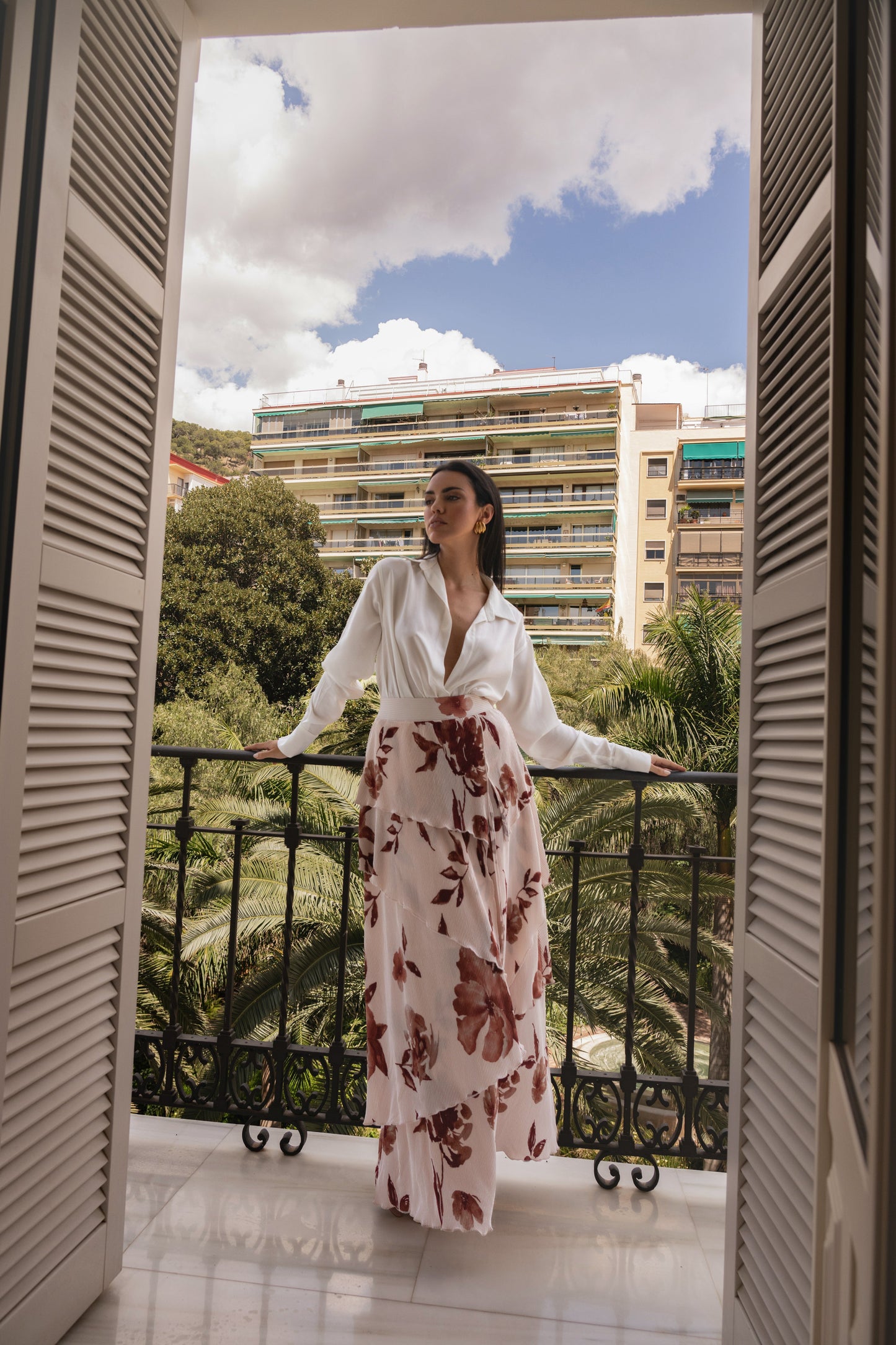 Cream Floral Kamira Tiered Skirt JLUXLABEL
