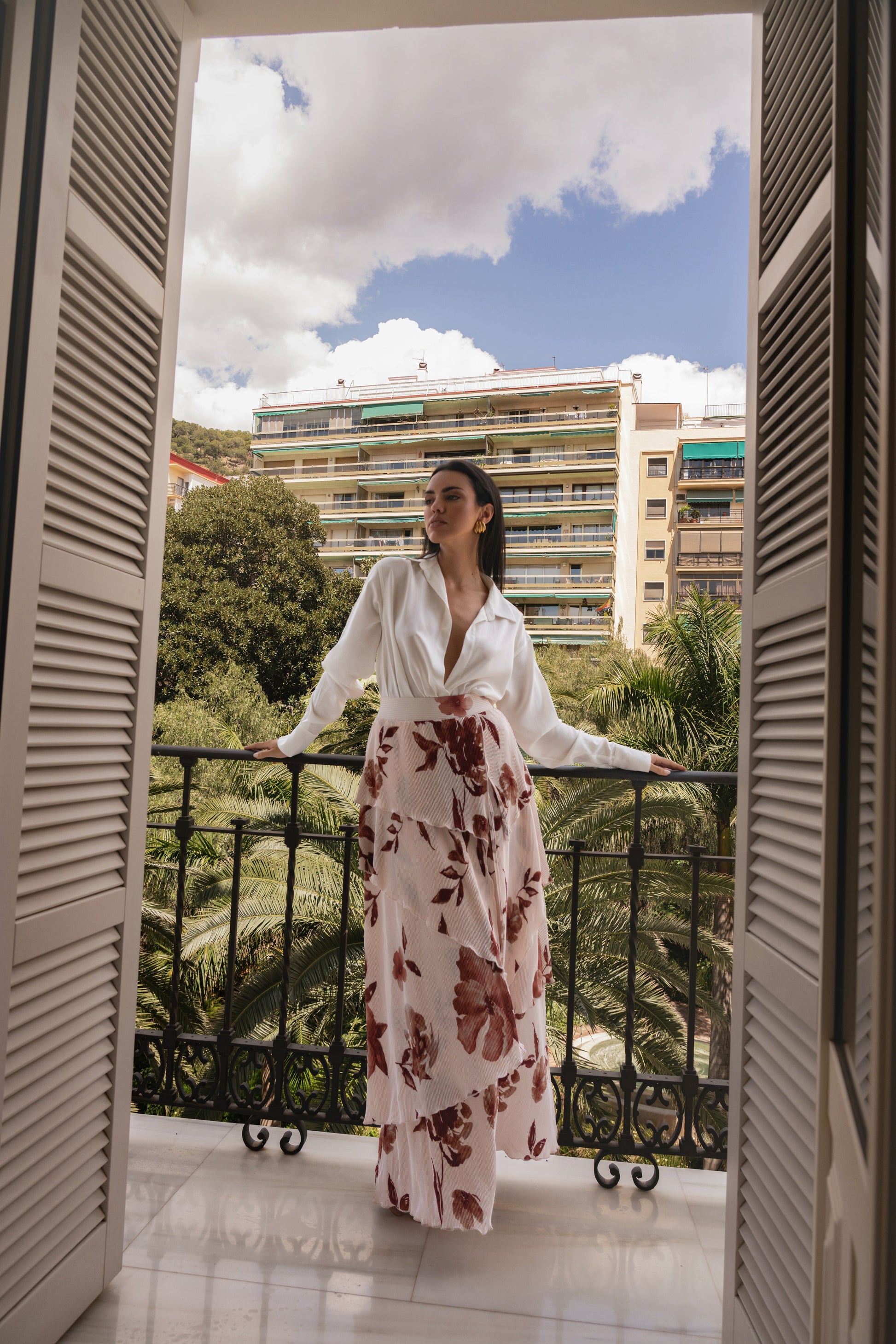 Cream Floral Kamira Tiered Skirt JLUXLABEL