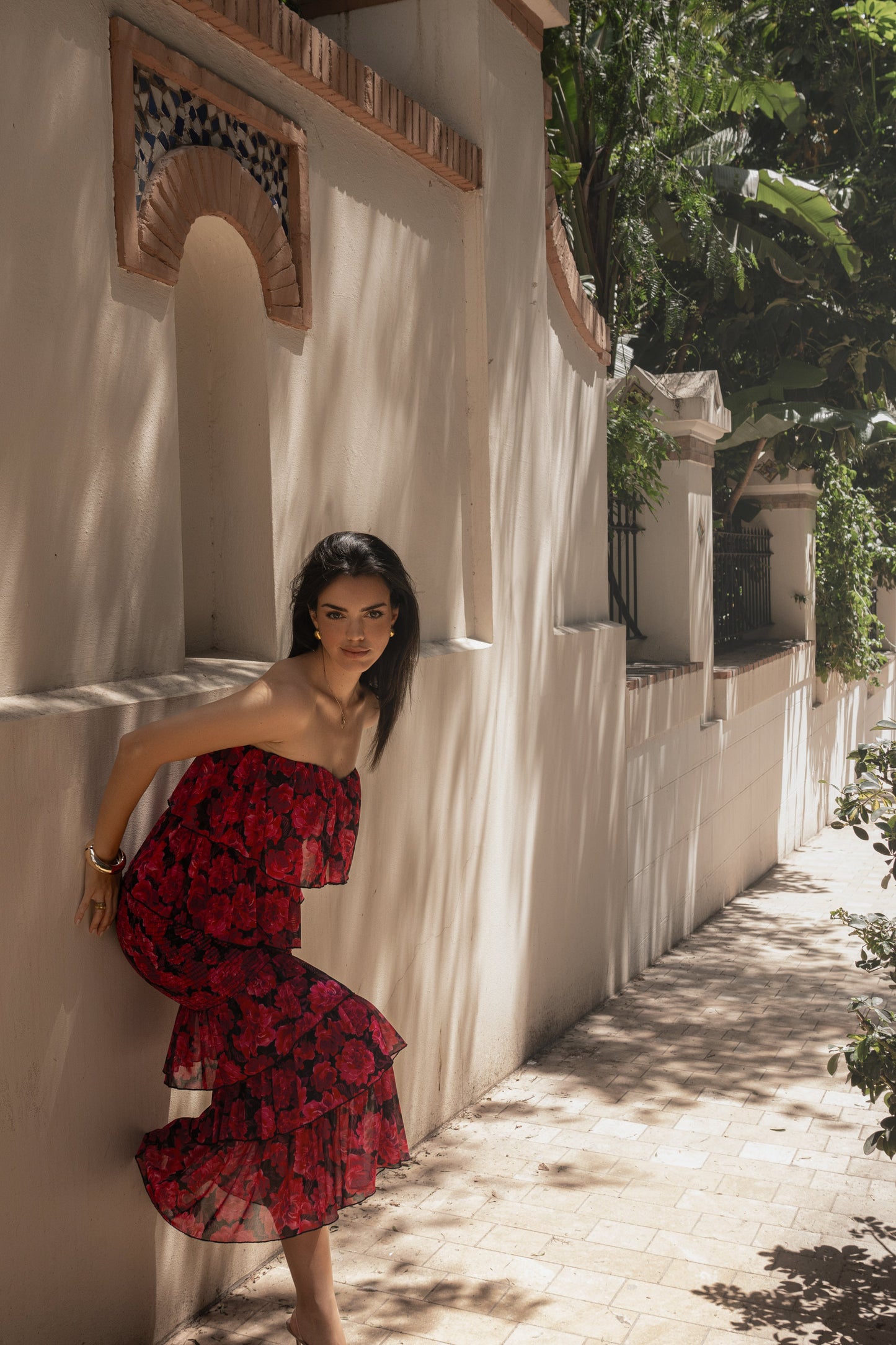 Pink  Floral Casa Blanca Ruffle Dress JLUXLABEL
