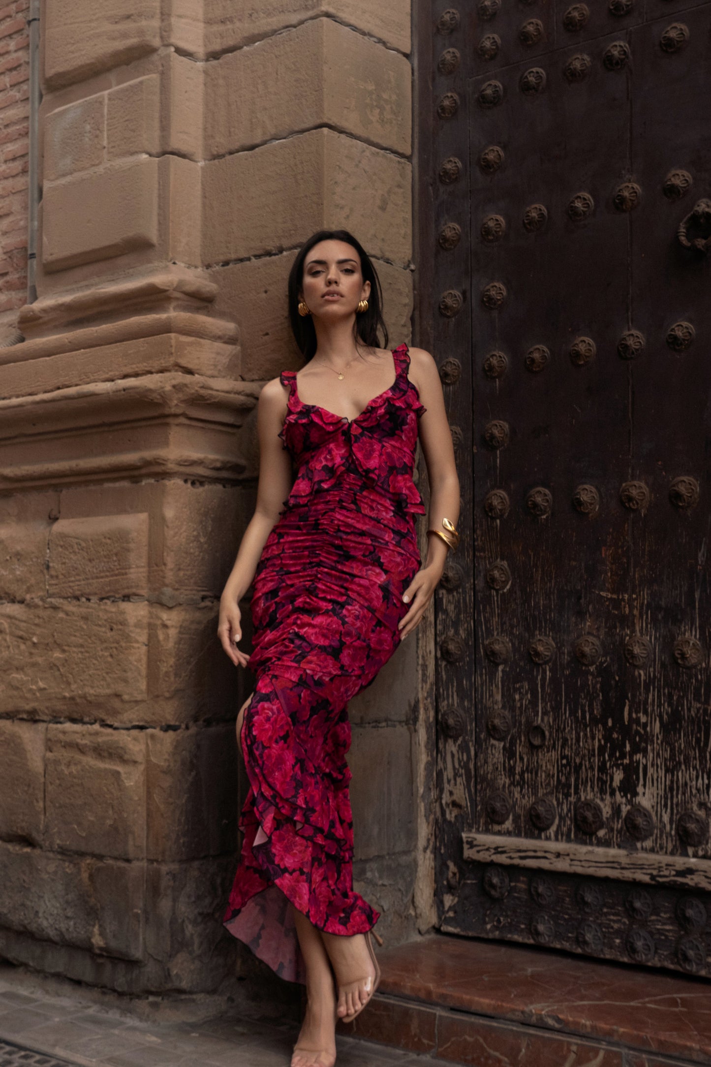 Pink  La Costa Ruffle Maxi Dress JLUXLABEL