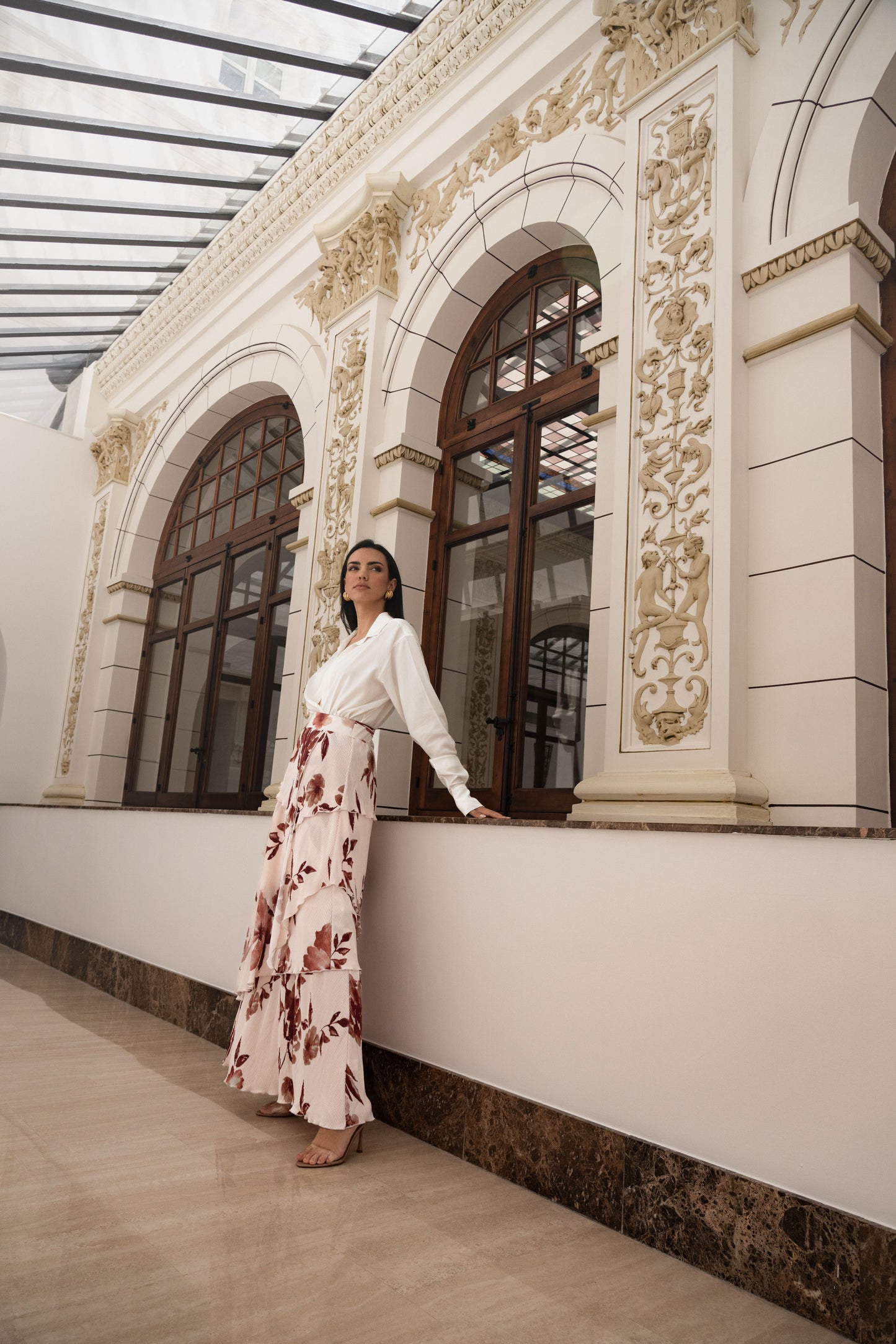 Cream Floral Kamira Tiered Skirt JLUXLABEL