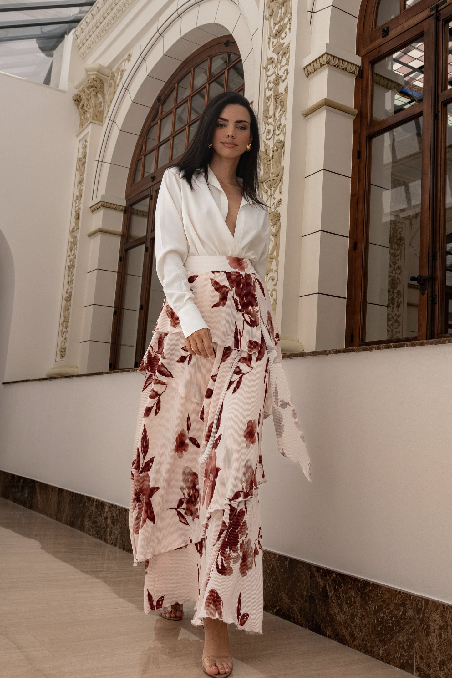 Cream Floral Kamira Tiered Skirt JLUXLABEL