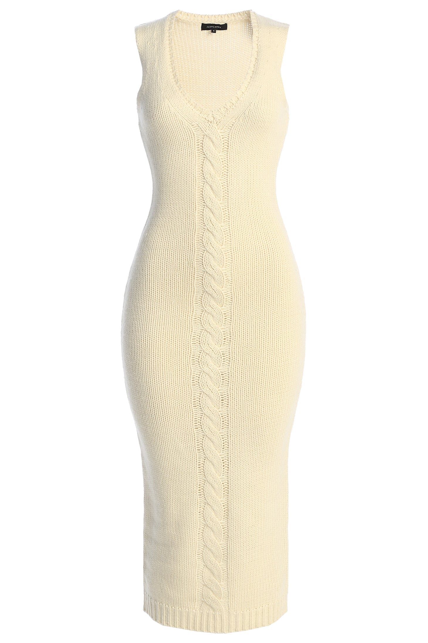 Ivory Sleeveless Cable Knit Dress JLUXLABEL