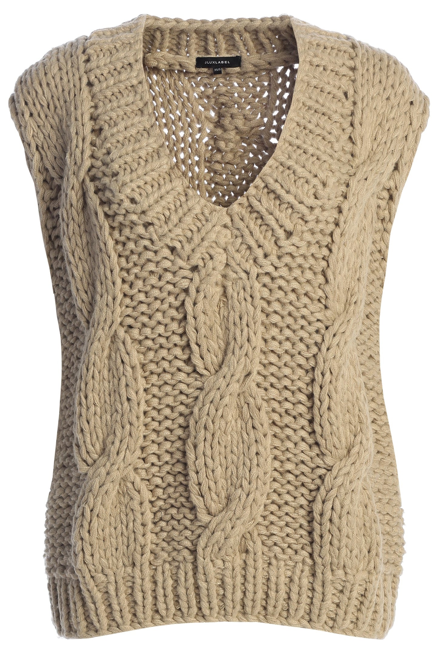 Taupe Mari Cable Knit Vest JLUXLABEL