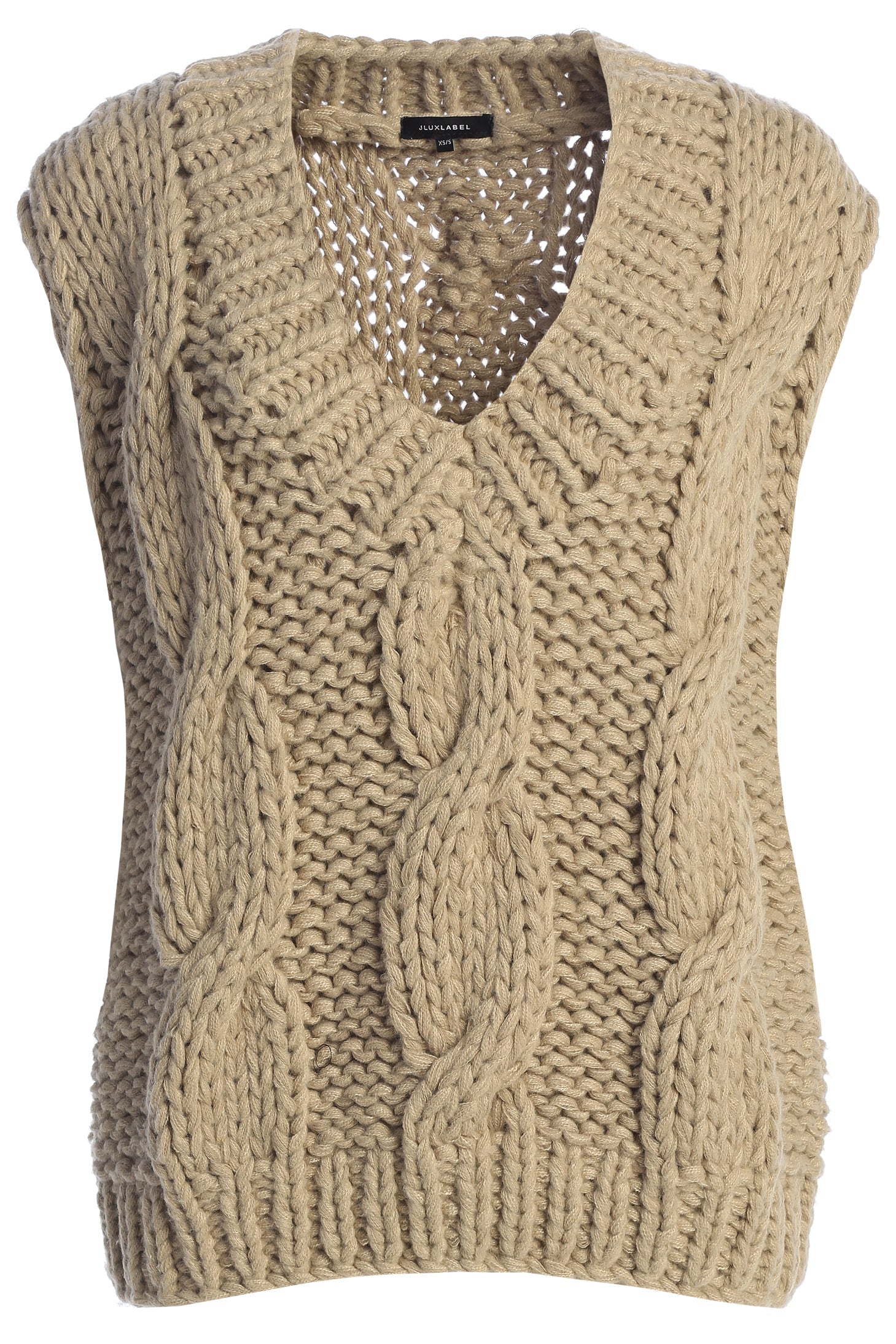 Taupe Mari Cable Knit Vest JLUXLABEL