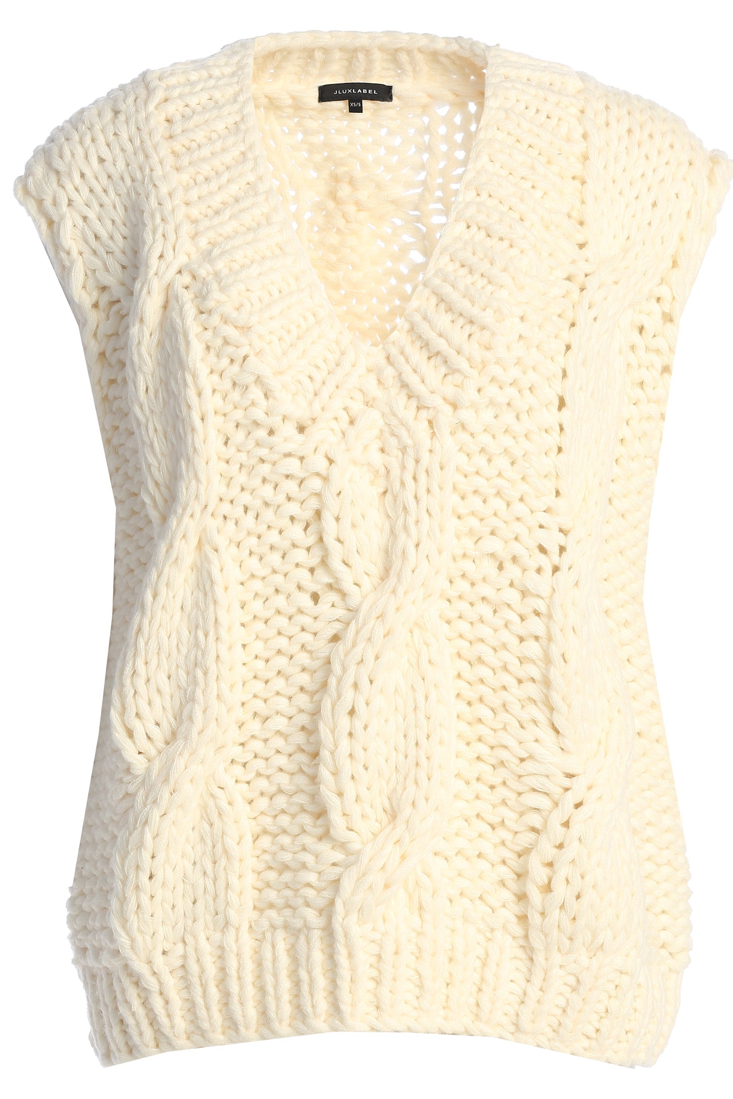 Ivory Mari Cable Knit Vest JLUXLABEL