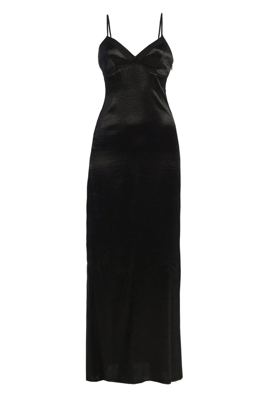 Black Surreal Satin Maxi Dress JLUXLABEL