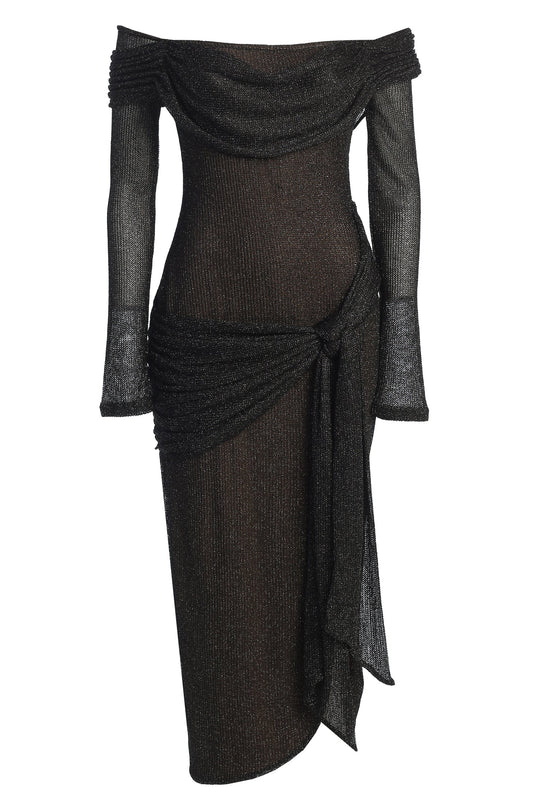 Black Island Elegance Drape Dress JLUXLABEL