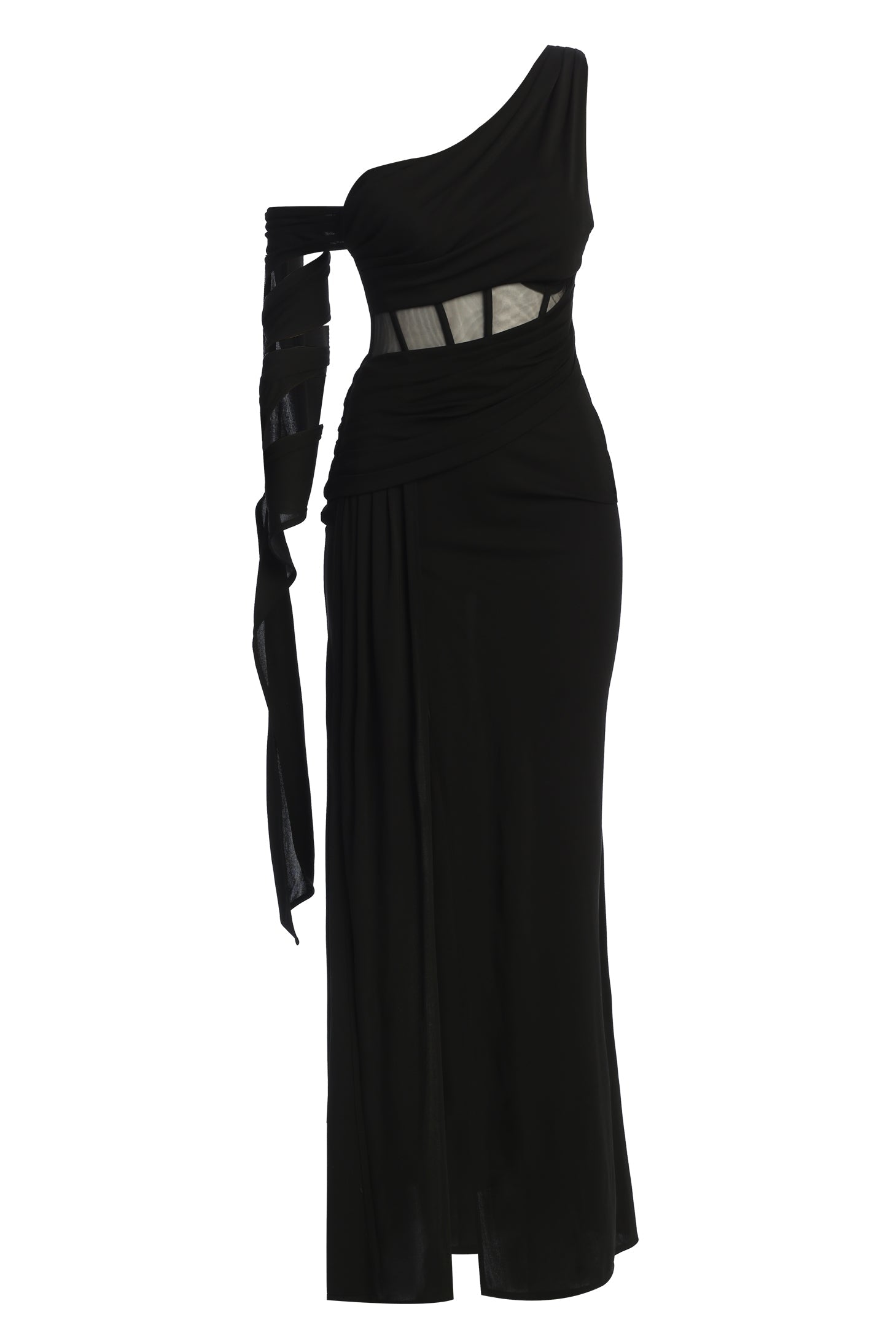 Black Naida Drape Maxi Dress JLUXLABEL