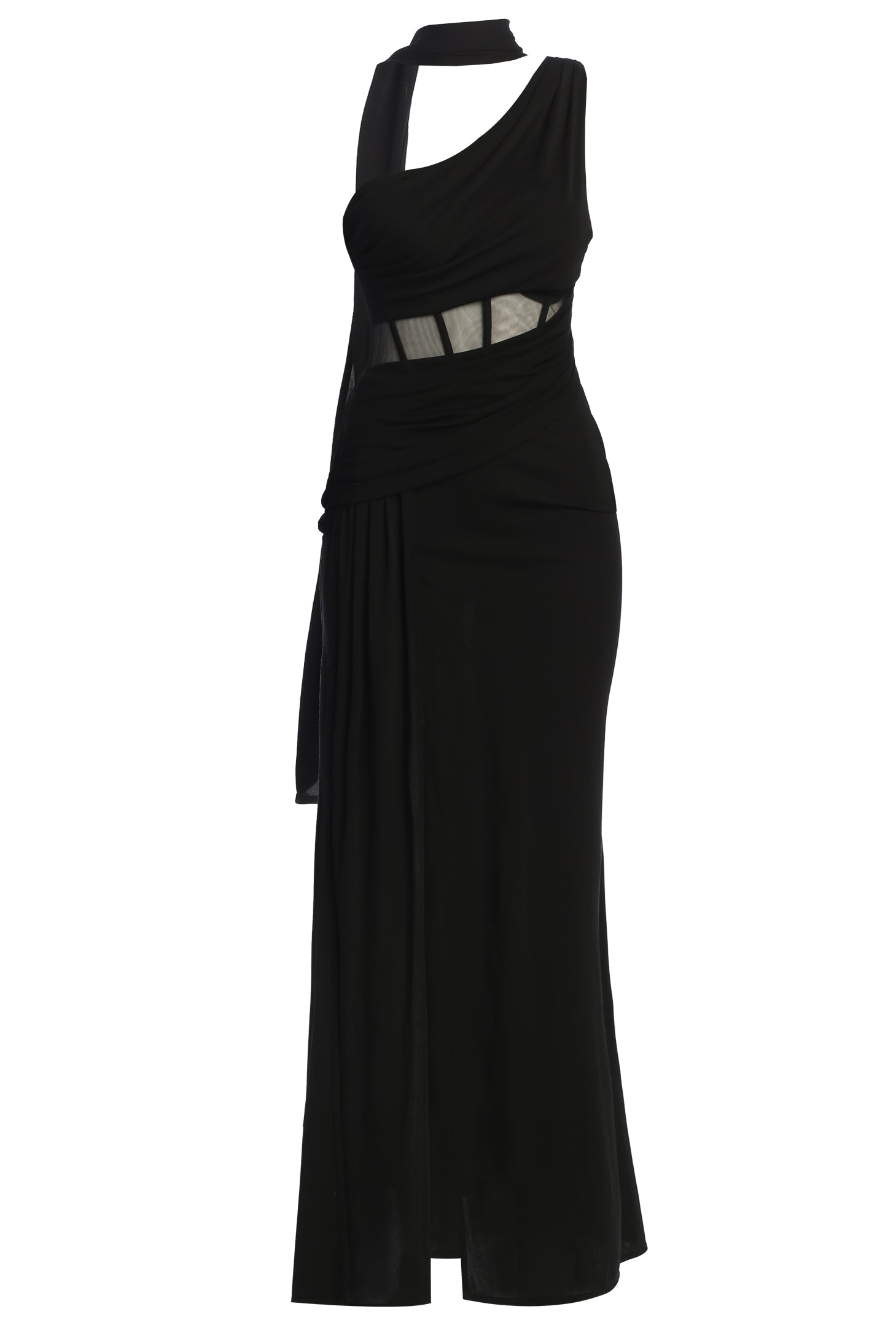 Black Naida Drape Maxi Dress JLUXLABEL