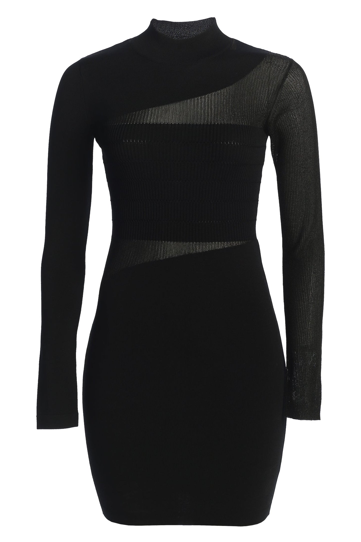 Black Sheer Knit Mock Neck Dress JLUXLABEL