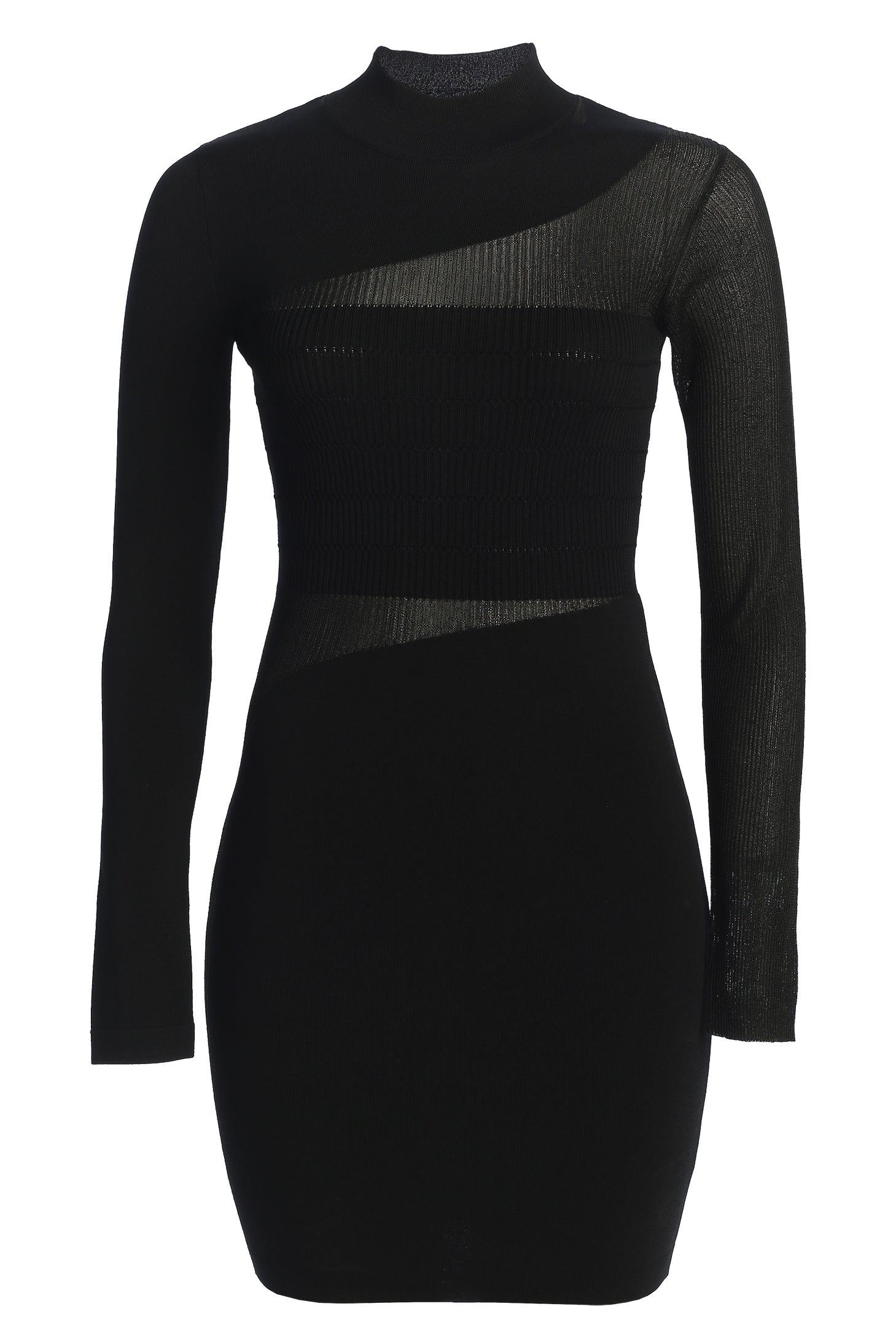 Black Sheer Knit Mock Neck Dress JLUXLABEL