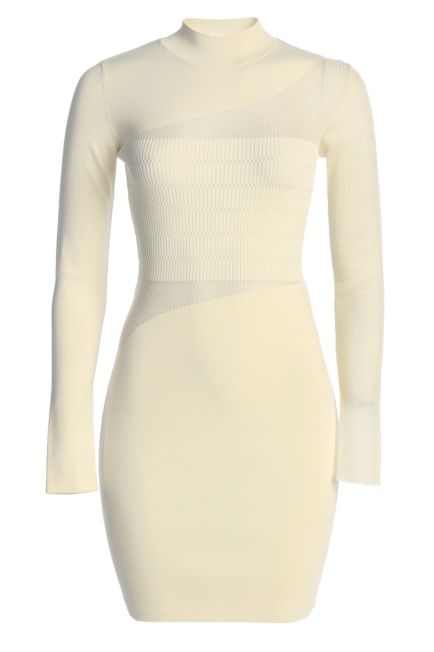 Ivory Sheer Knit Mock Neck Dress JLUXLABEL