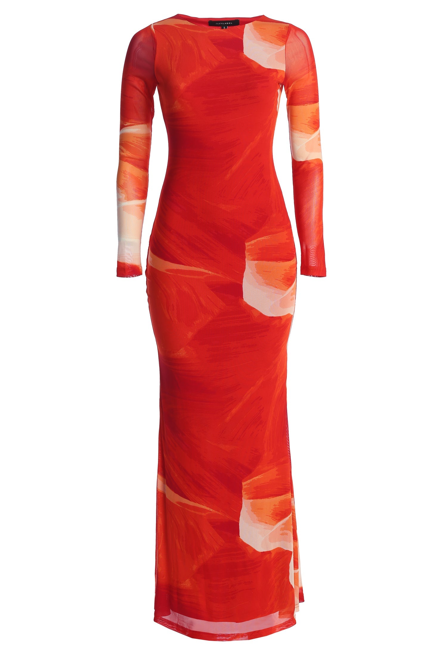 Sunset Red Palms And Sands Mesh Maxi Dress JLUXLABEL