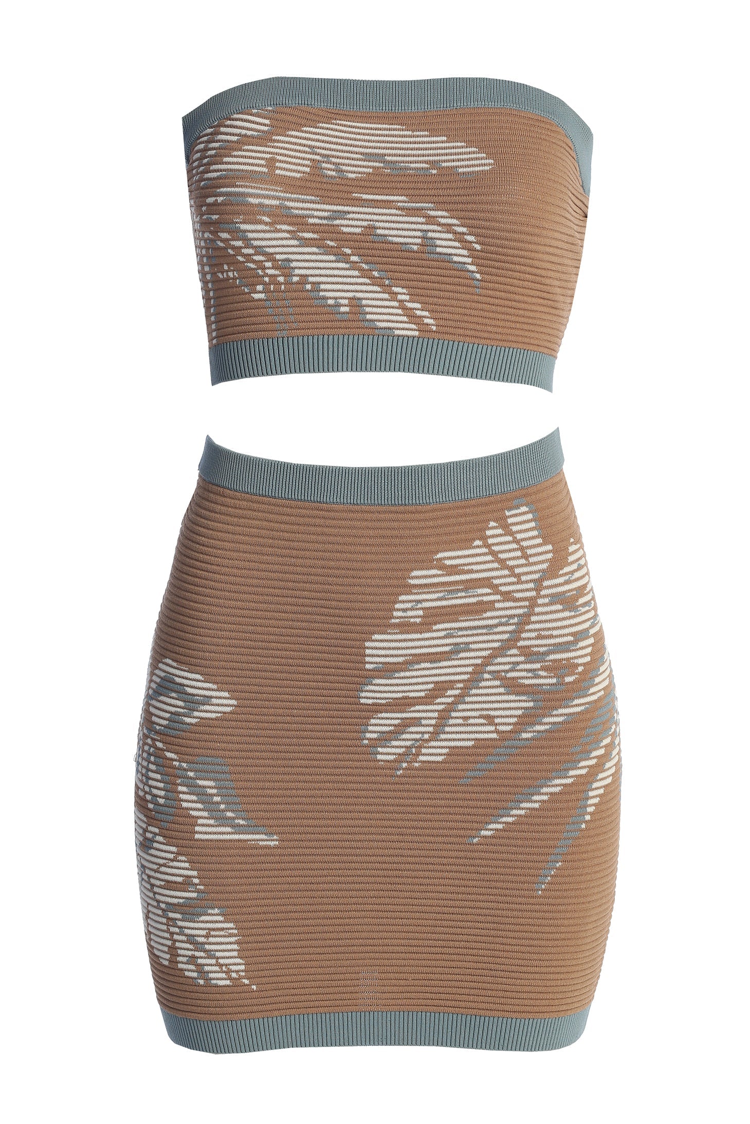 Taupe/Sky Blue Lush Shores Print Skirt Set JLUXLABEL