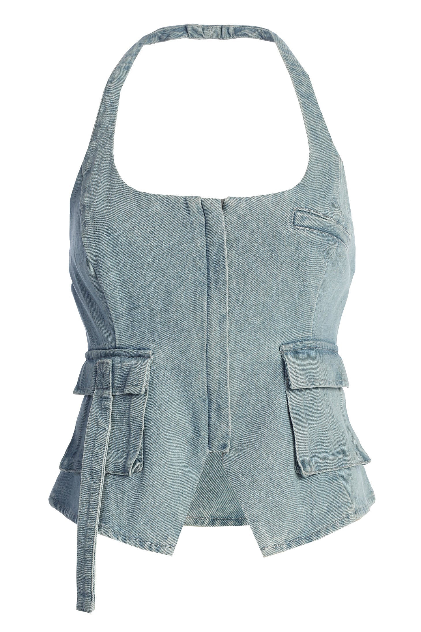 Medium Wash Josie Denim Halter Top JLUXLABEL